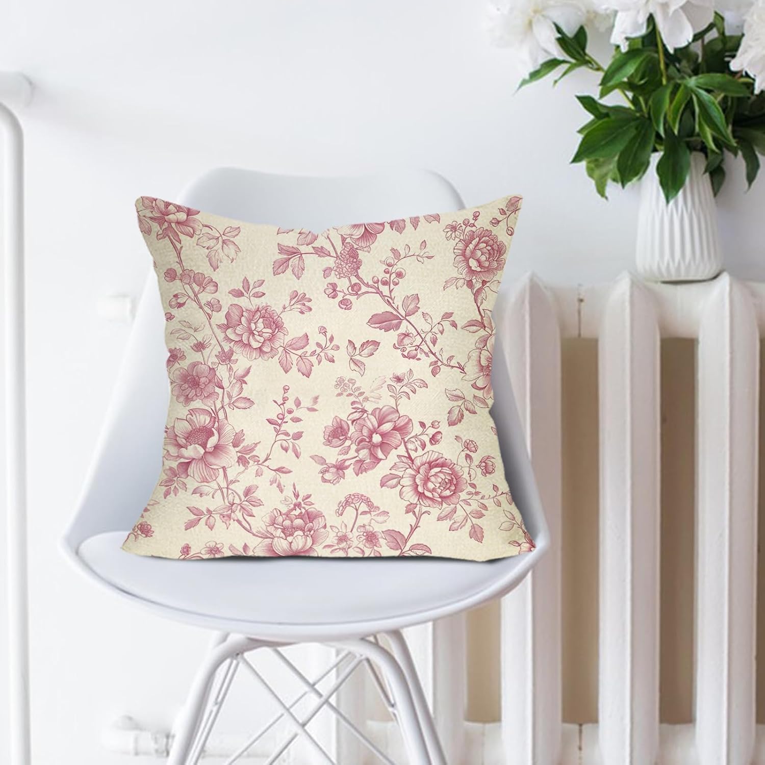 Vintage Floral Decorative Throw Pillow Cover 18 x 18, Retro Pink Peony image 4