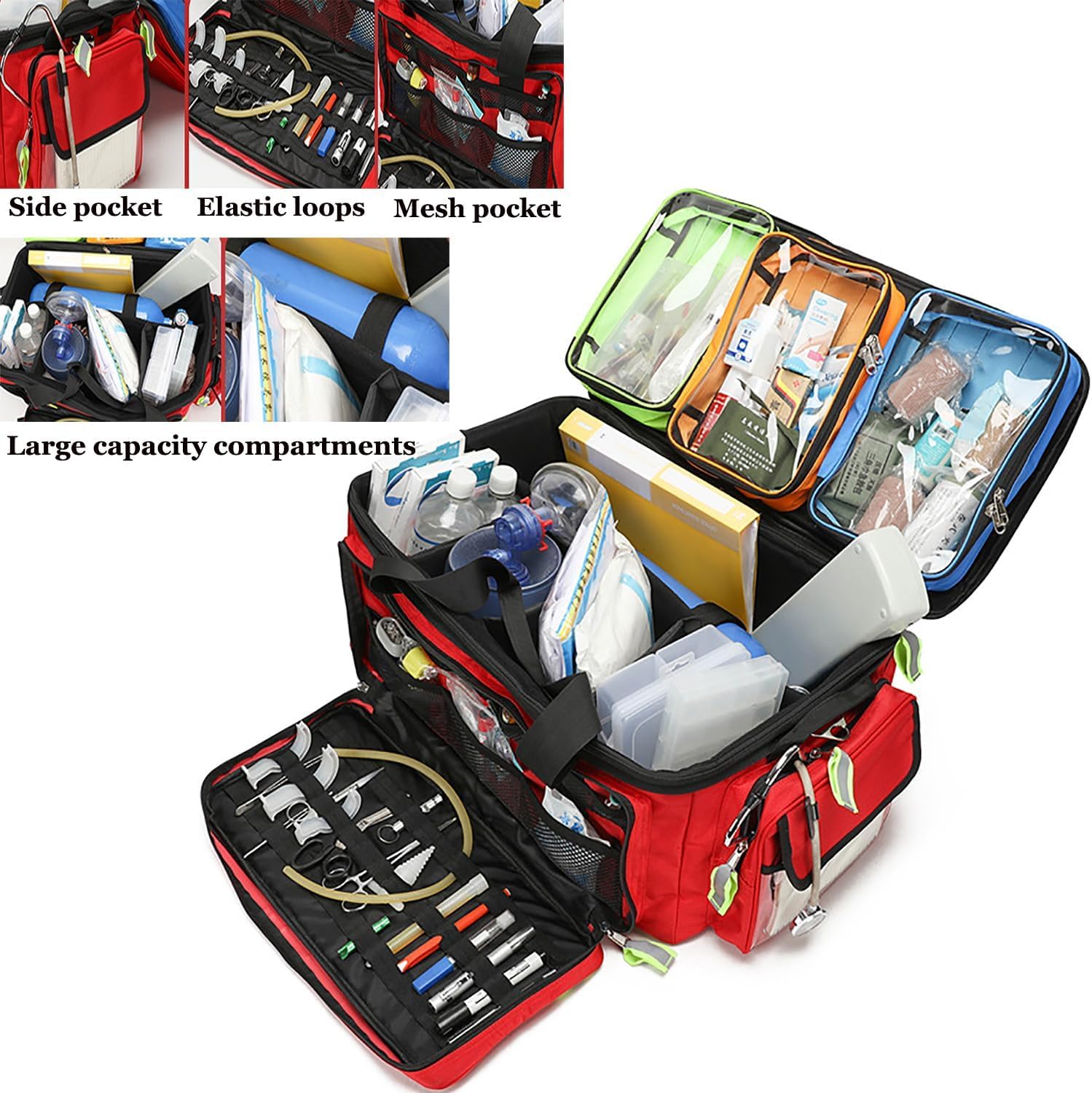 Bolsa Médica con Ruedas De Gran Capacidad, Bolsa Portátil para Botiquín De Primeros Auxilios (vacía), con Compartimentos Y Banda Reflectante, Bolsa De Viaje para Emergencias Al Aire Libre