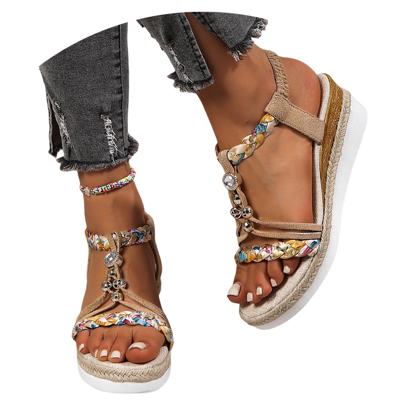 Sandales Compensées Femme Chaussures Antidérapantes Respirantes Et Nu-Pieds Bohême Bout Ouvert Avec Talon Plateforme Comfy Semi Trailer Sandales Orthopedique Chic Claquette