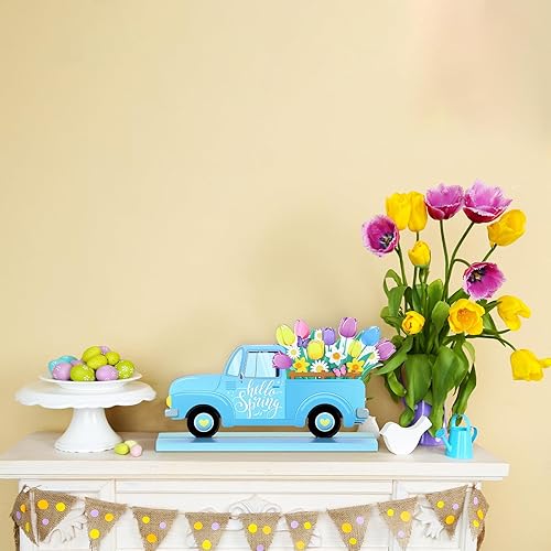 Miniatura 3 de Blulu 4 piezas de decoración de mesa de primavera y Pascua, centros de mesa de madera, letreros de madera para el hogar, bloques de letras de