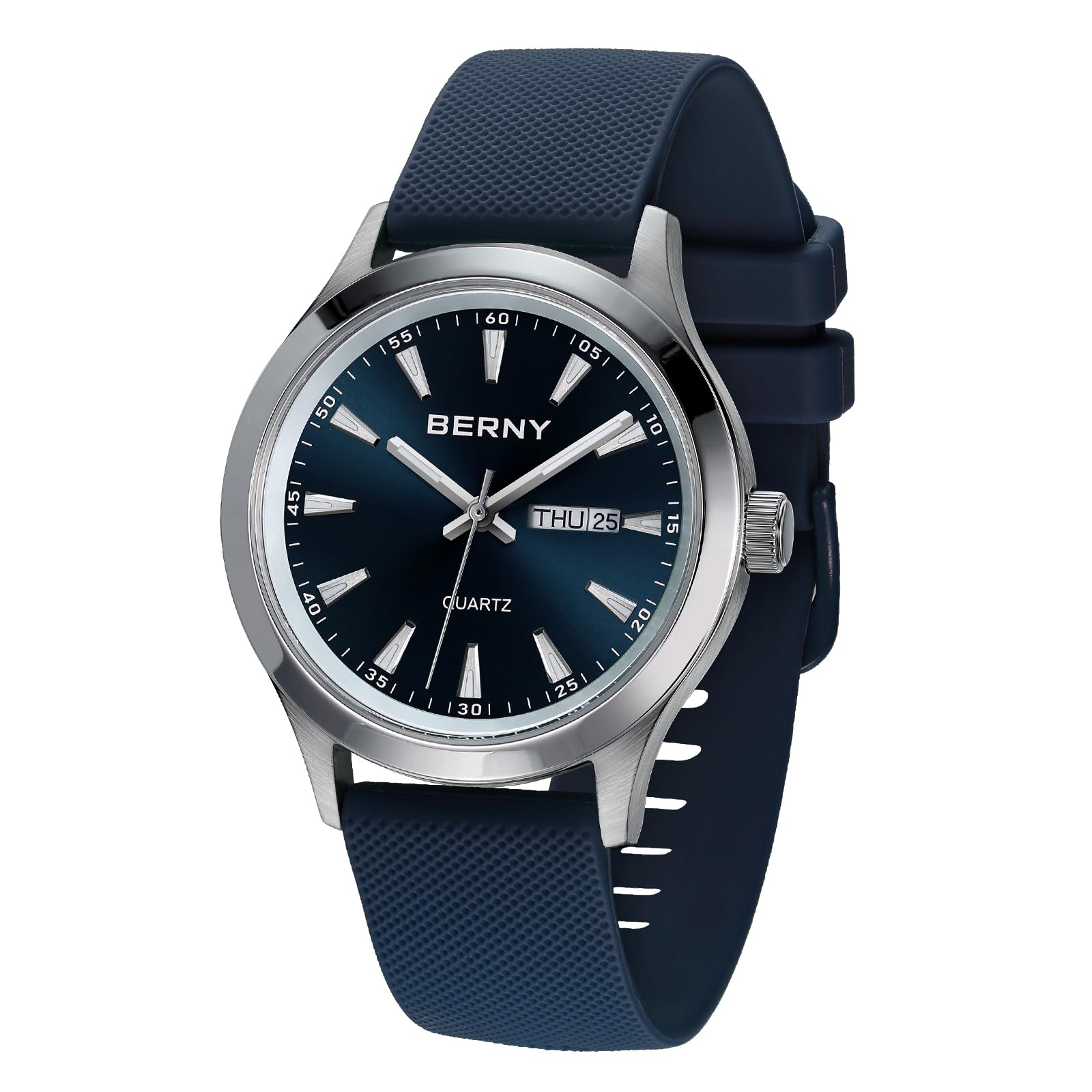 BERNY Mens Cuarzo De Acero Inoxidable Sólido Reloj De Agua Relojes Deportivos A Prueba De Agua para Los Hombres Luminosa