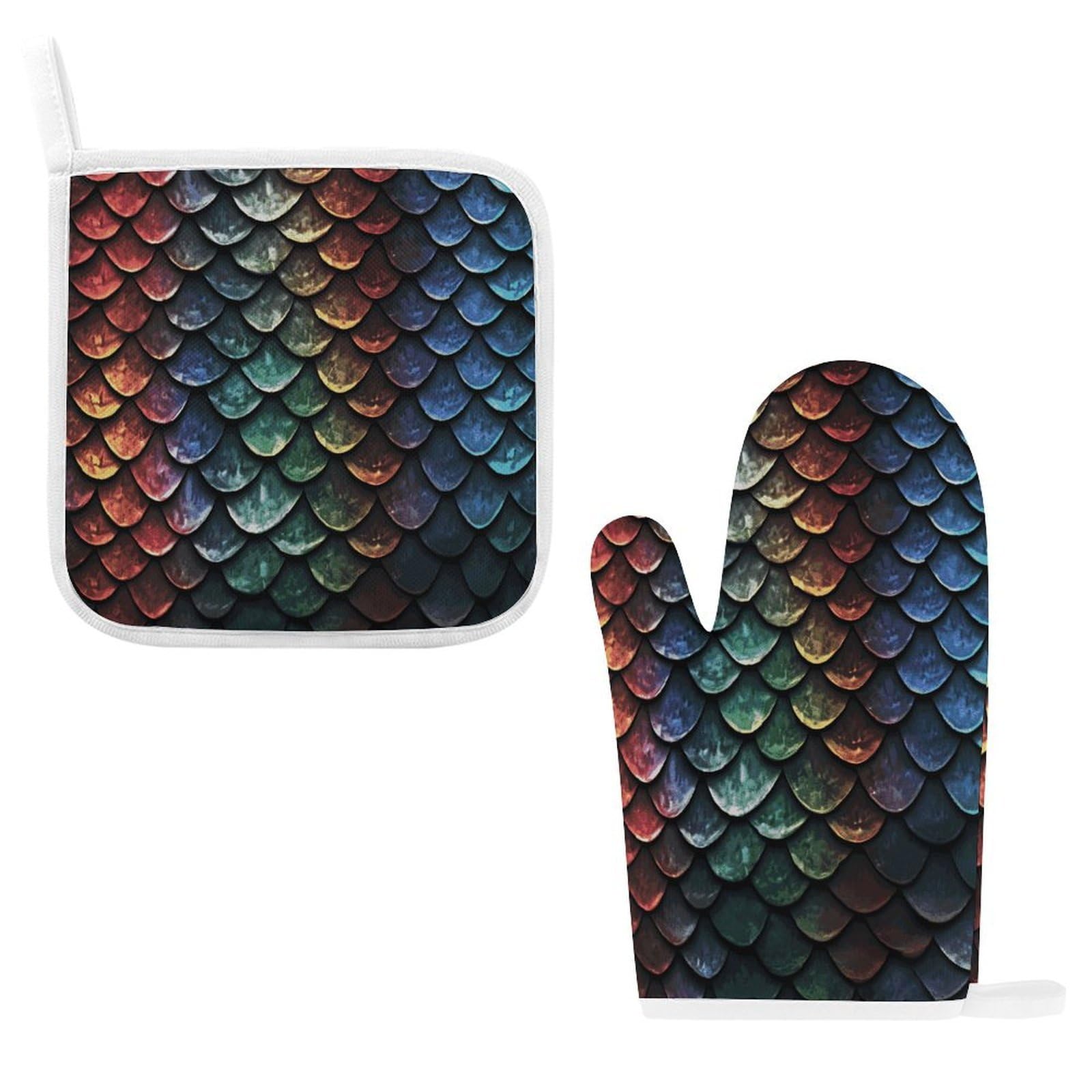 Fodpand Style Dragon Scale Oven Mitts And Pot Holders Sets
