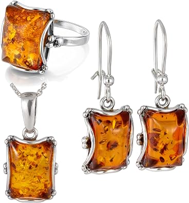 Baltic Amber Jewelry Set Baltic Amber Earrings, Ring & Pendant Necklace Made in Gdansk, Poland