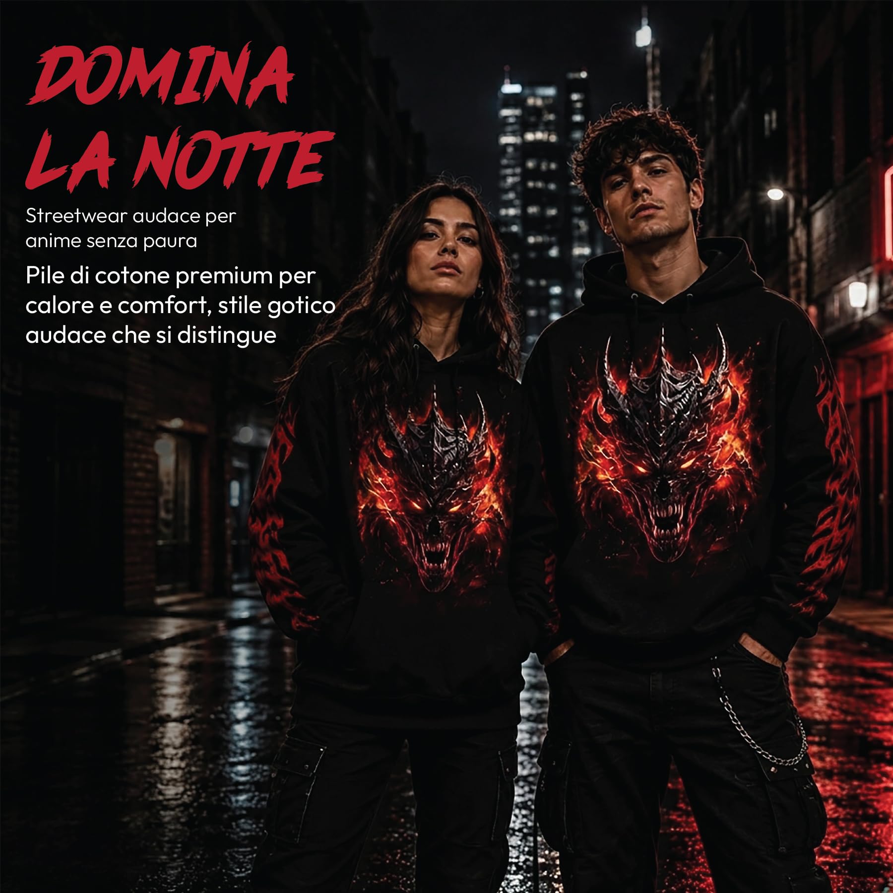 Spiral Riff Burner - Hoodie Uomo Felpa con Cappuccio Nero 100% Cotone Regular