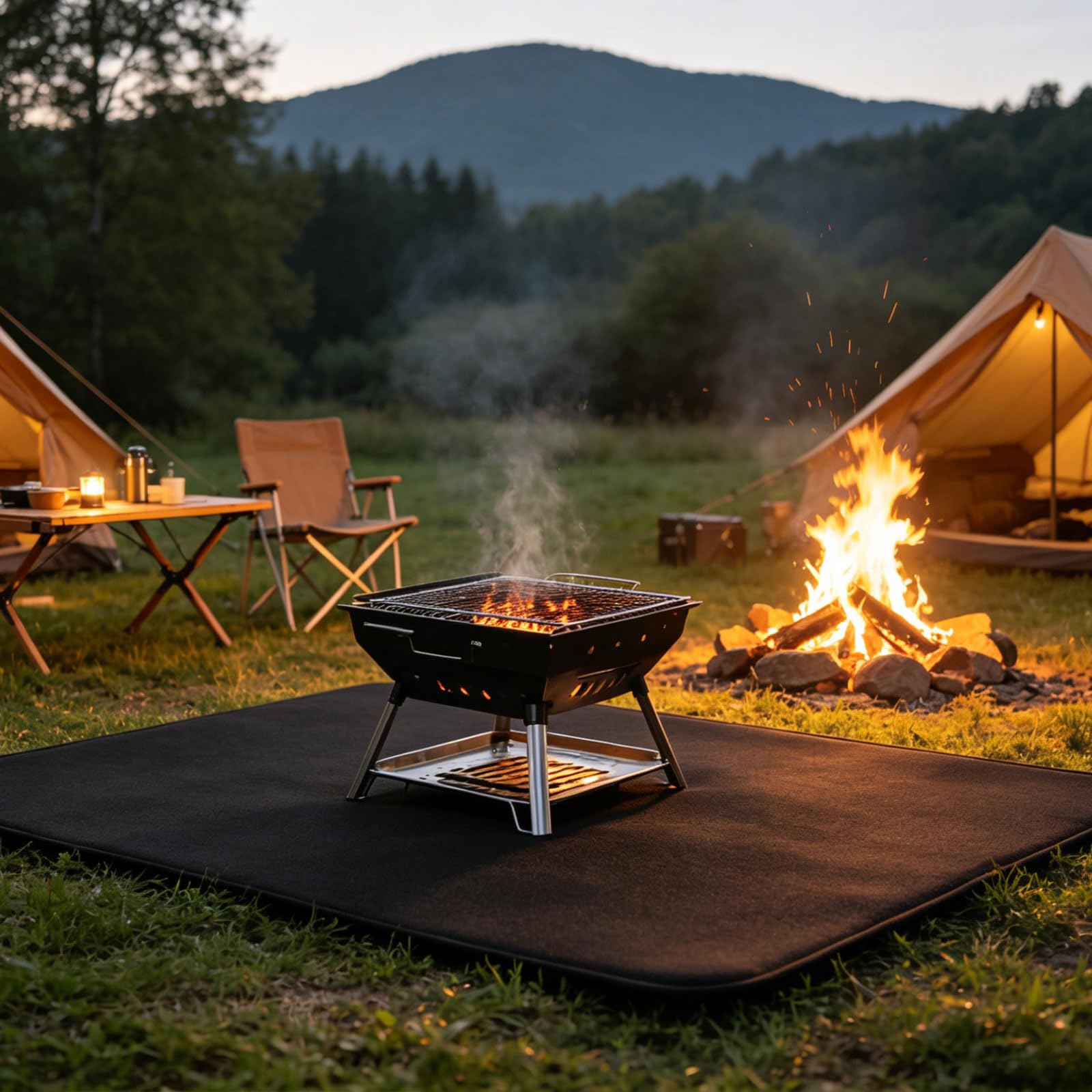 Estera de temperatura para estufa, seguridad contra incendios, tela de fibra de vidrio antideslizante para uso en interiores y exteriores, estera plegable para acampar, tela de fibra de vidrio