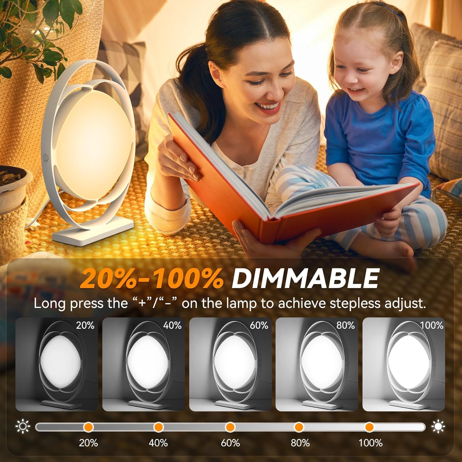 Lámpara de Luz Diurna, Lámpara de Fototerapia Sin Rayos UV de 10000 lux,3 Temperaturas de Volor, 4 Temporizadores, 5 Iintensidades de Luz Ajustables, Lámpara Solar con Función de Memoria (Blanco)