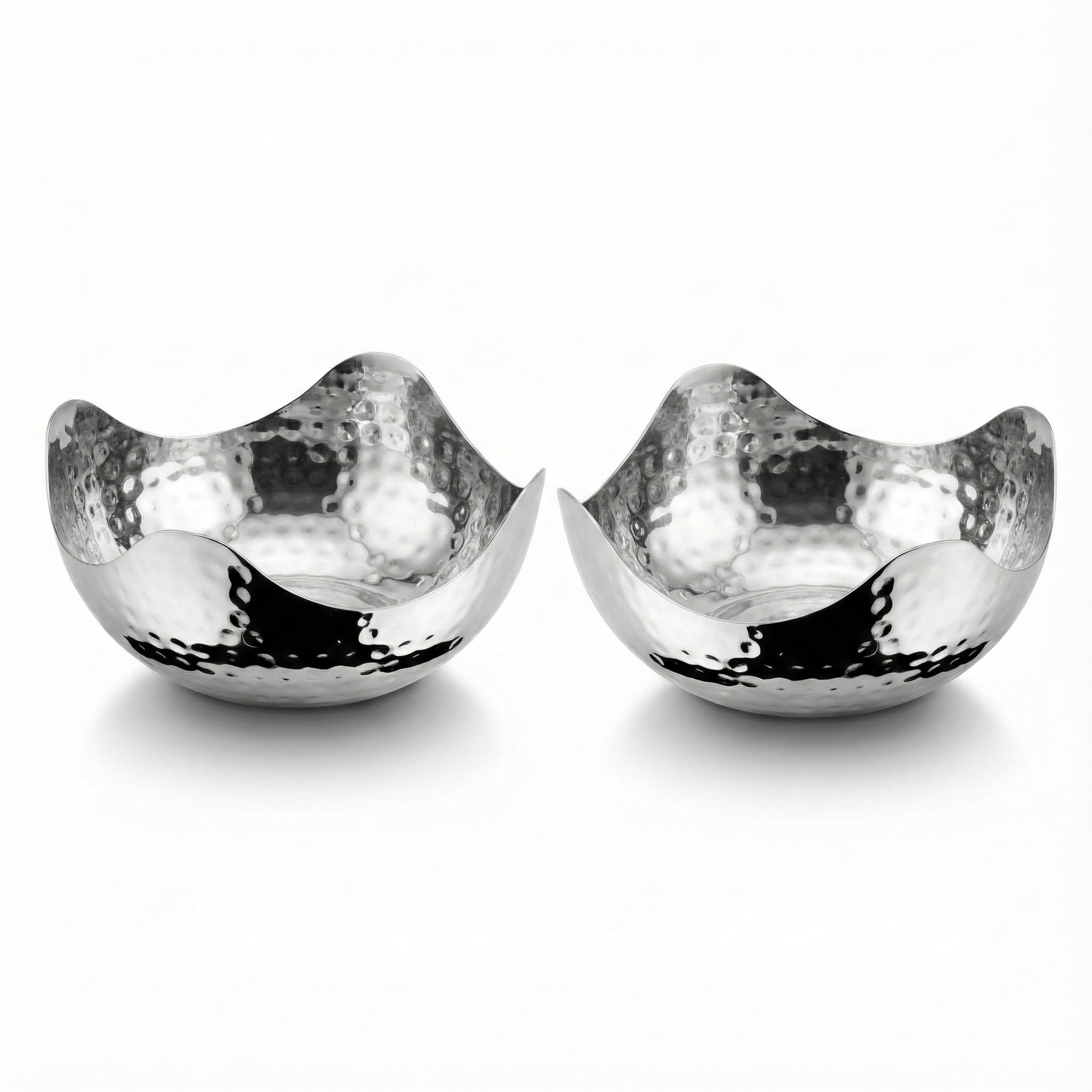 Elegance Hammered 6-Inch Stainless Steel Wave Serving Bowls, Set of 2, Silver