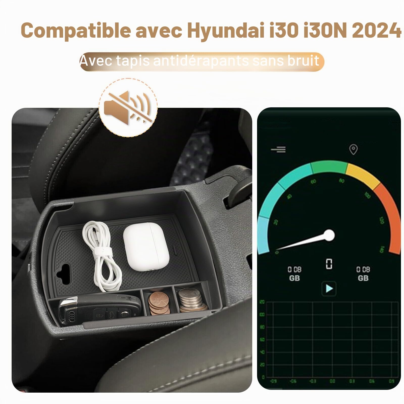 YEE PIN Compatible avec Hyunda*i i30 I30N 2017-2023 2024 Boîte de Rangement pour Console Centrale Organiseur pour i30 Fastback 2022 Accessoires I30 Intérieur Commande Centrale