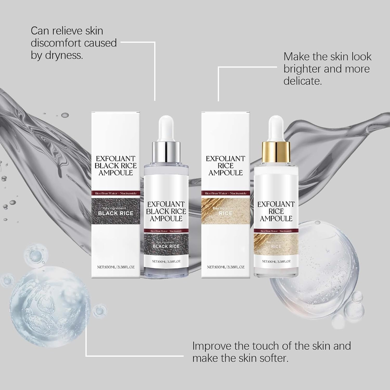 Rice Ampoule Duo Peel Shot Glow Ampoule Duo White + Black Rice Soft Exfoliating Face and Body Scrub Dead Skin Cells - Image 3