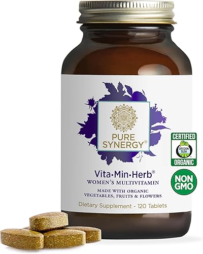 Pure Synergy VitaMinHierba para mujer  120 comprimidos  Multivitamínico hecho con ingredientes orgánicos  Sin OMG  Hecho con verduras y frutas