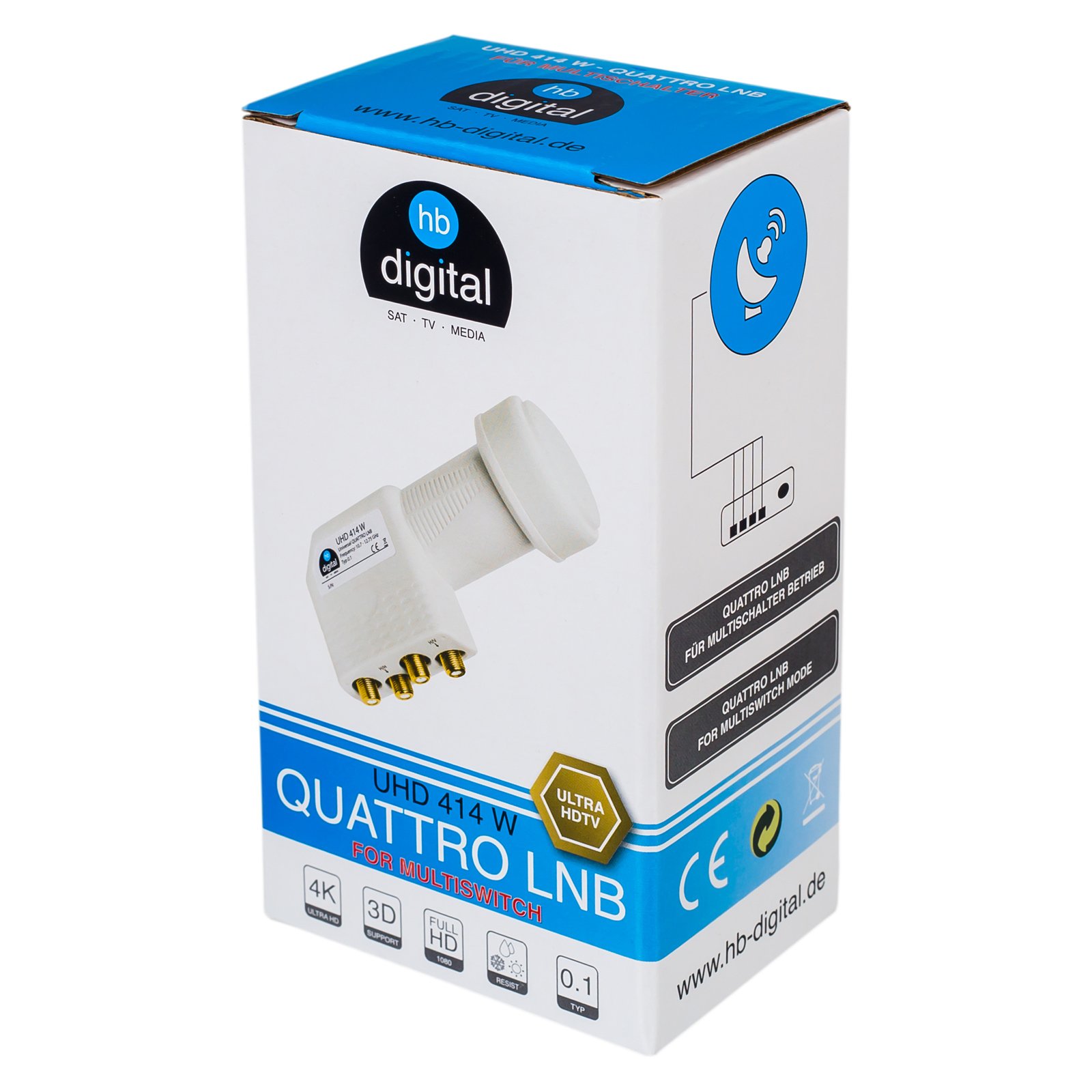 Multiprzełącznik pmse 5/12 HB-DIGITAL zestaw do 1 x SAT do 12 x odbiorników/odbiornik do Full HDTV 3D 4K UHD z zasilaczem + Quattro LNB 0,1dB