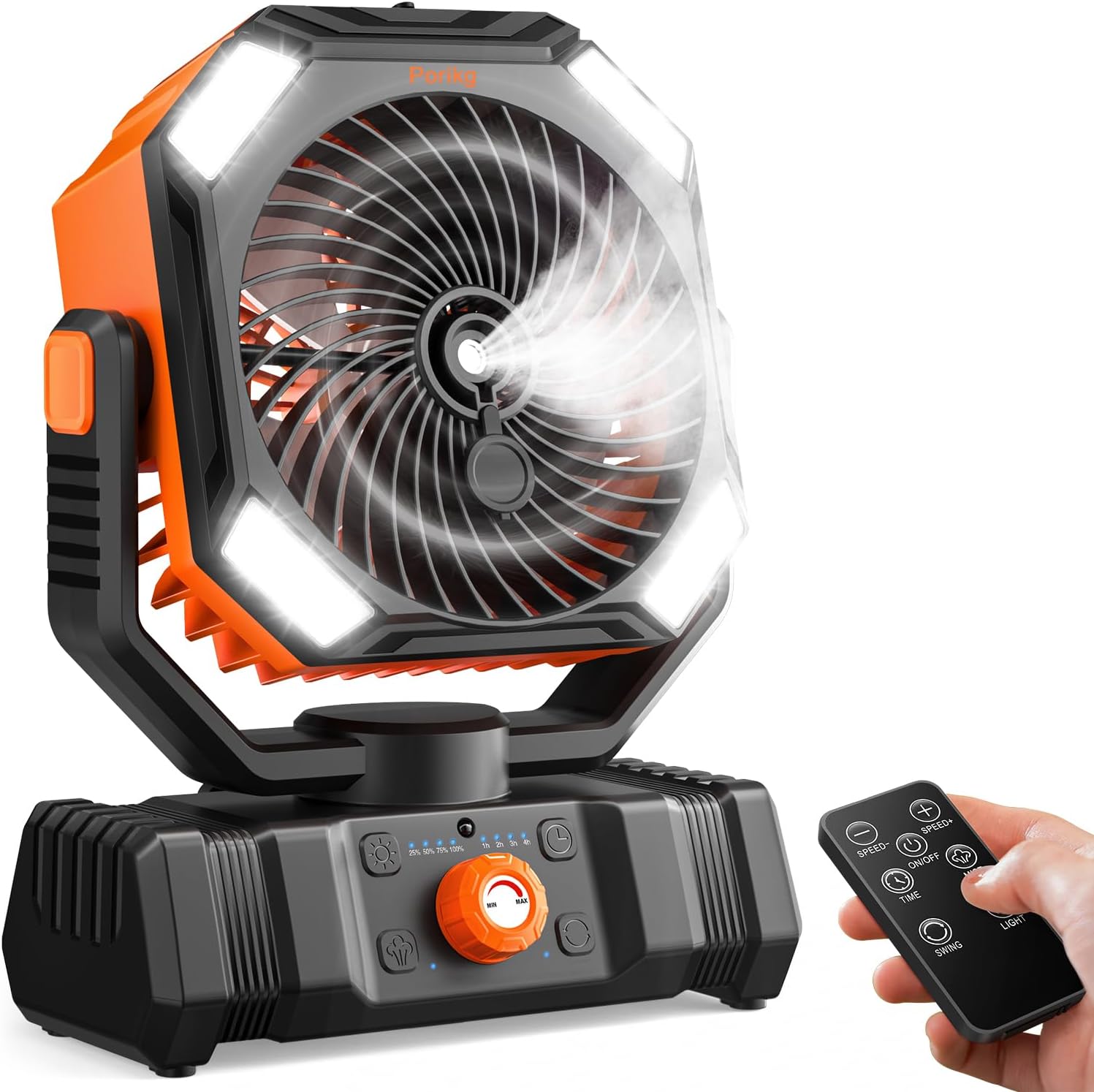 PorikgGrowLightsDeals Portable Misting Fan: 20000mAh Battery, 250mL Tank, Nano-Mist Cooling, LED Lantern for Indoor Outdoor Use