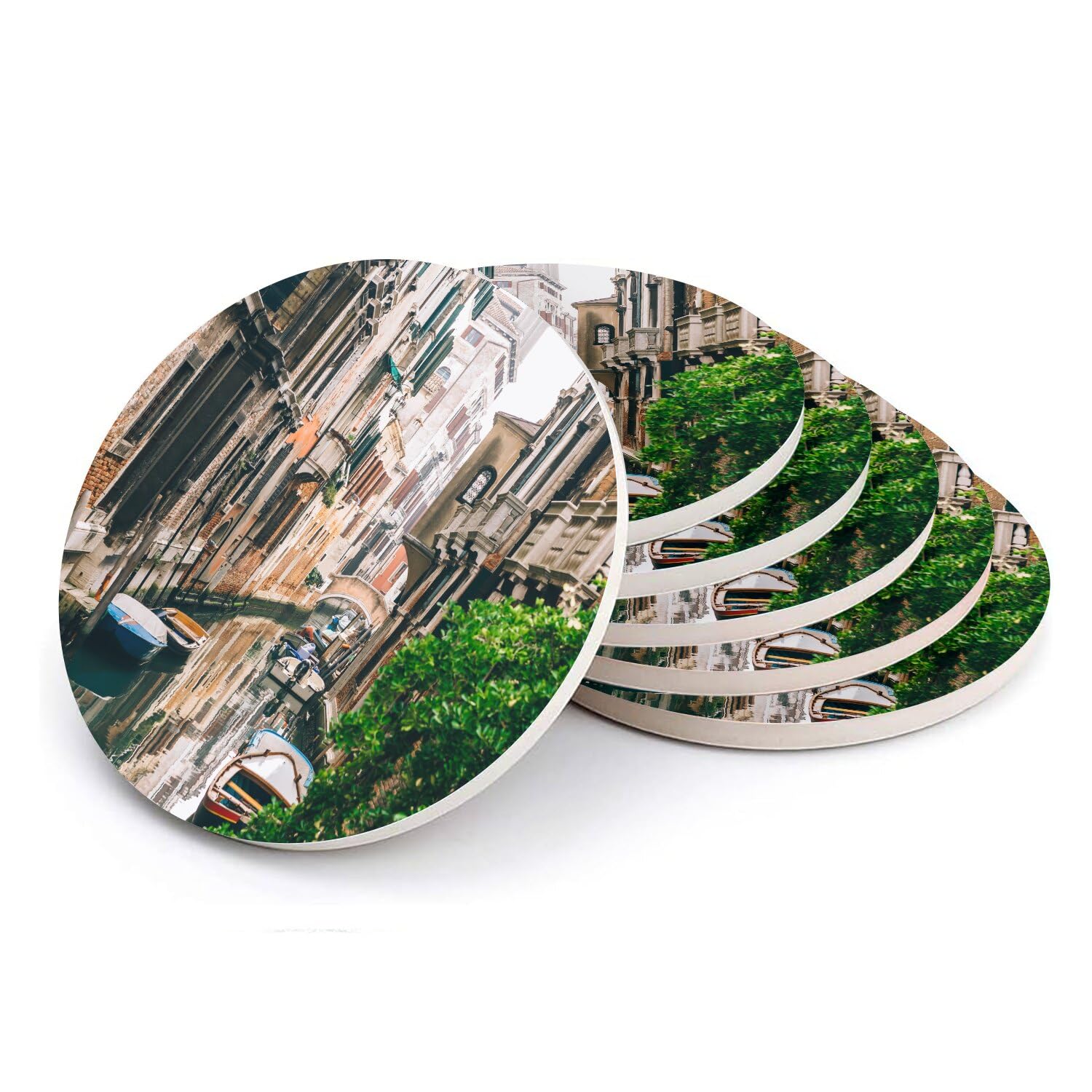 Sous-verre ronds en céramique Canal de Venise Italie lot de 6 108mm