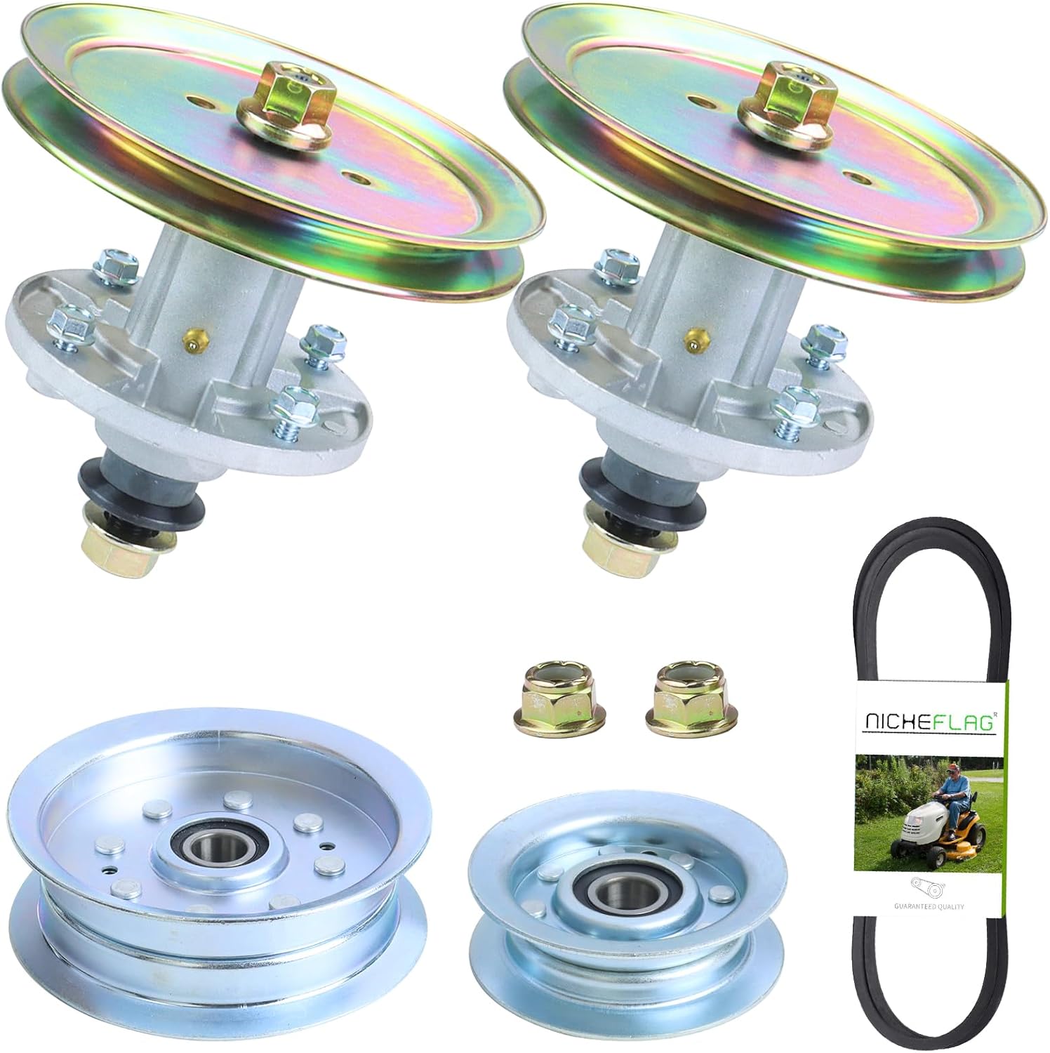 2 Pack GY21098 Spindle Assembly with GX20367 Spindle Pulley GY20629 GY22172 Idler Pulley GX20072 Belt 1/2x103 Replaces AUC15811 GY20454 for John Deere 42" D110 D130 D105 LA115 D125 Decks