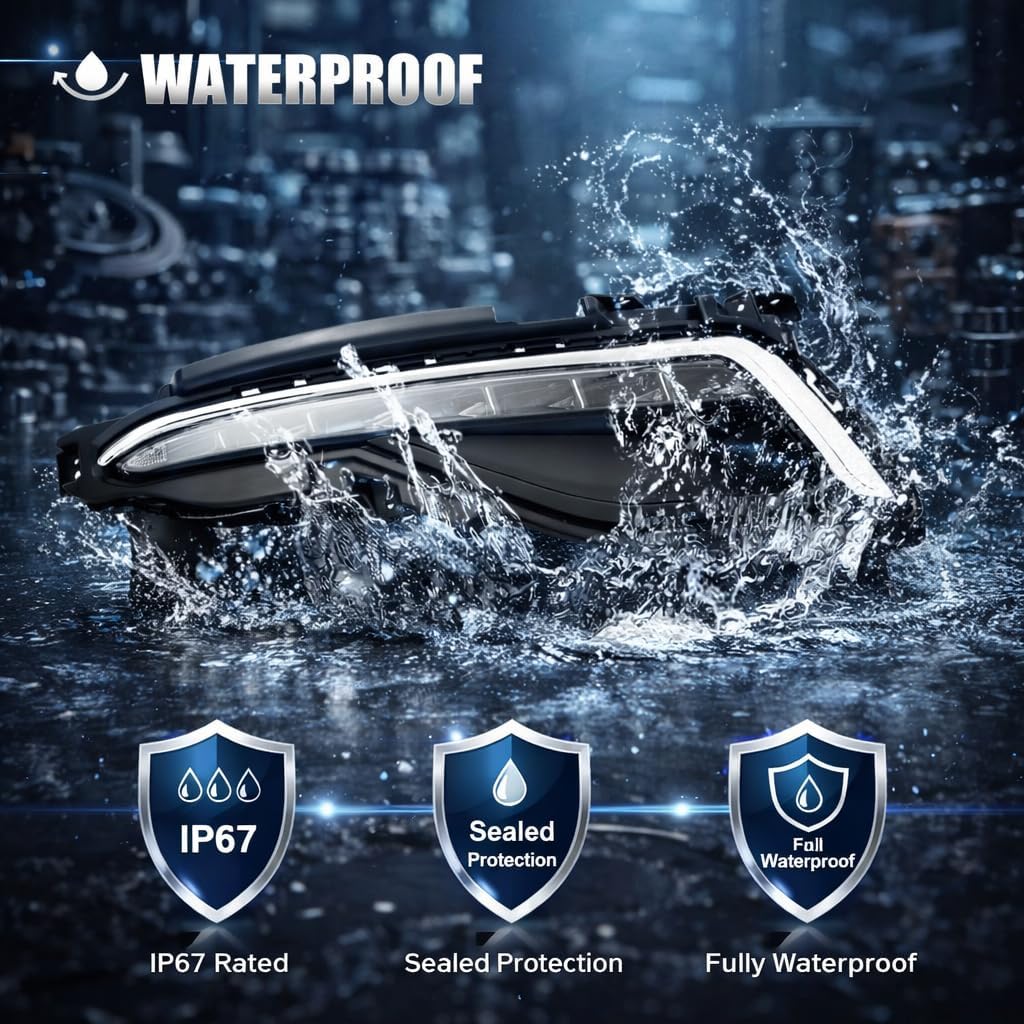 Front LED Daytime Running Light DRL & Fog Light Assembly Pair with Frames for 2015 2016 2017 Hyundai Sonata, Left Right LH RH Front Bumper Lamps Replacement【Excludes Sport & Hybrid Models】