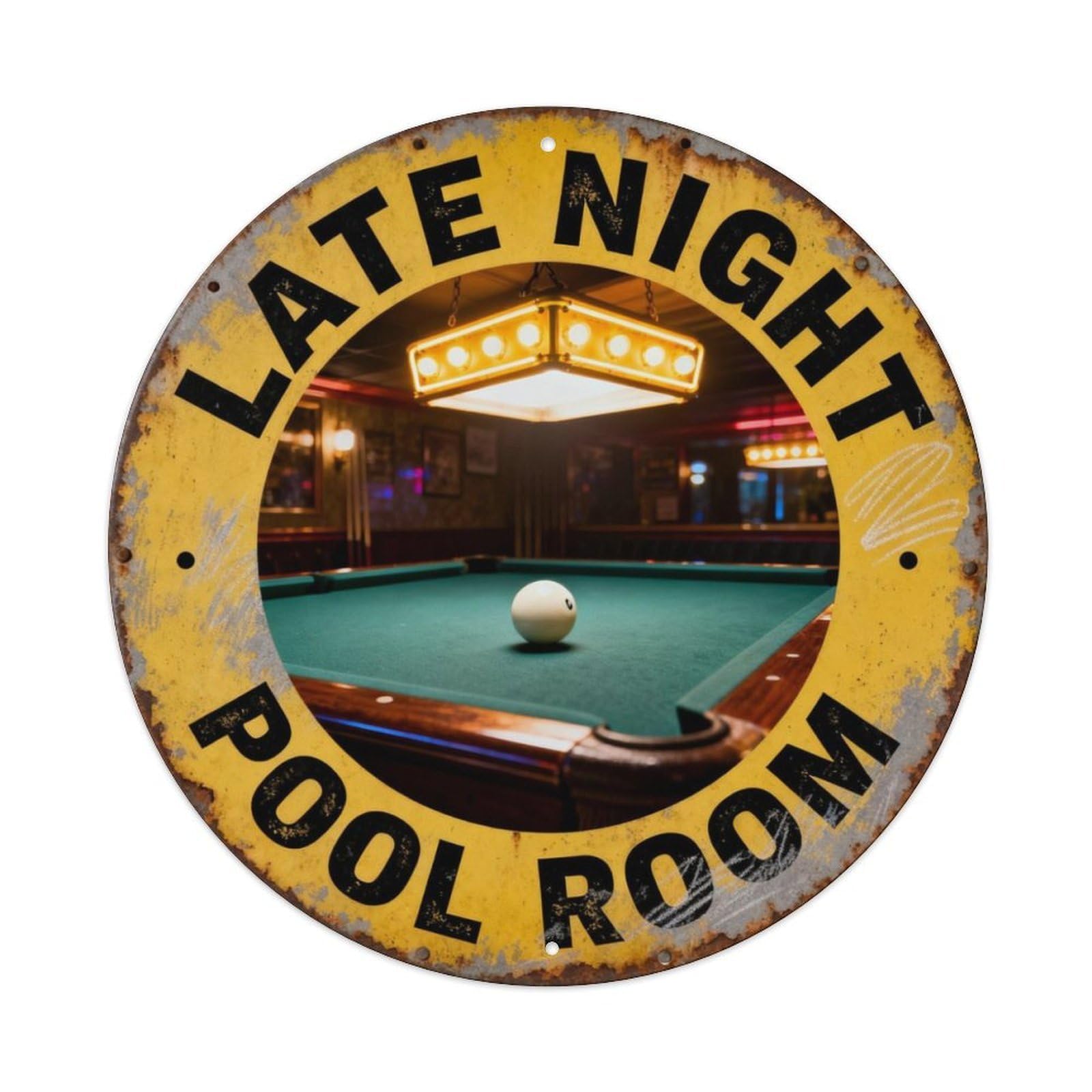 Late Night Pool Room Metal Tin Sign Plaque