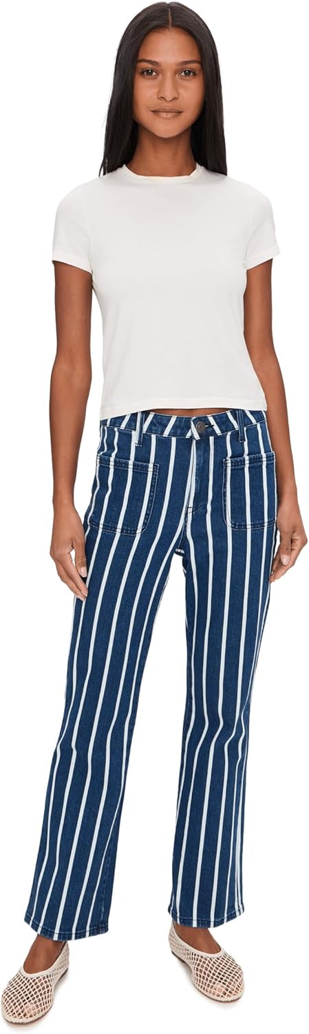 KUT from the Kloth Kelsey-High-Rise Ankle Flare with Patch Pocket in Indigo/White