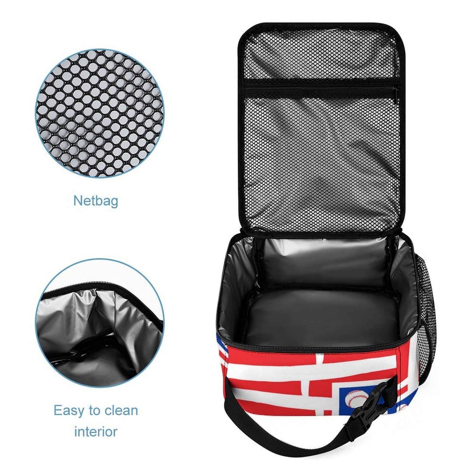 Conjunto de mochila para libros, mochila de día, bandera estadounidense, bates y pelotas de béisbol, mochila para computadora portátil con bolsa para almuerzo y almacenamiento de viaje D