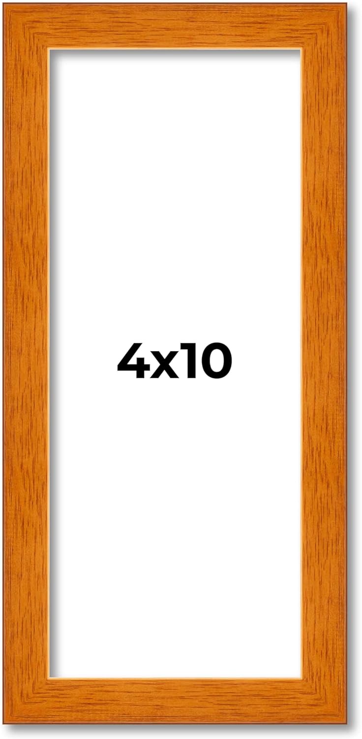 Poster Palooza 4x10 Frame Brown Honey Pecan Solid Wood Picture Frame | 0.75 Inch Moulding Width | with UV Acrylic Plexiglass, Foam Board Backing & Hanging Hardware Included