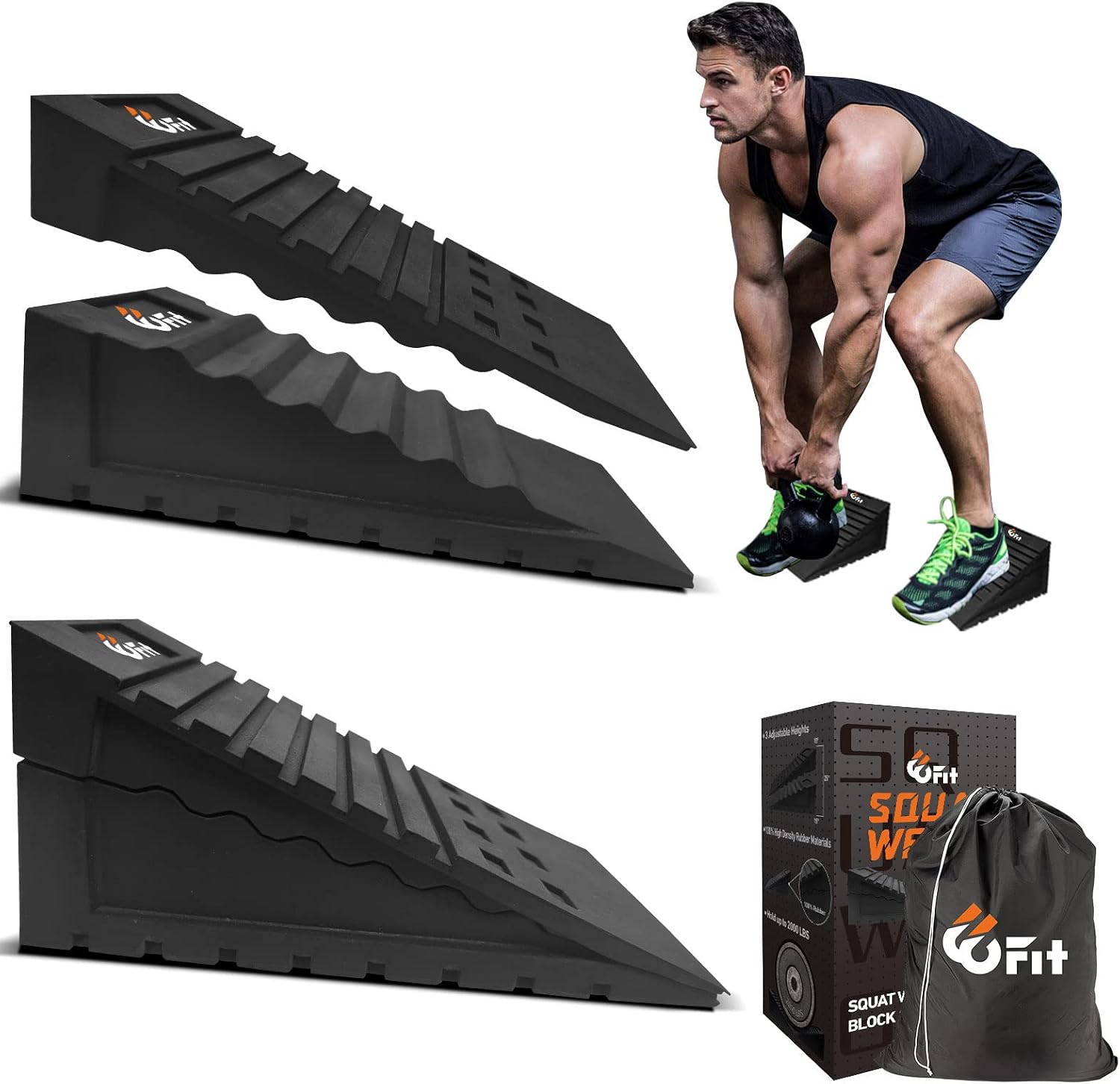 Squat Wedge Block 2-Set (4-Pcs), Non-Slip Squat Wedge for Heel Elevated Squat Adjustable, Heavy Duty Professional Squat Wedges for Weightlifting and Fitness, Improve Balance and Strength Performance