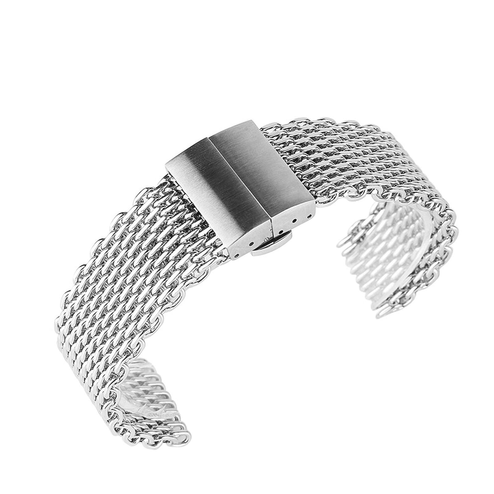 Correa de Reloj Plata 22 mm Malla Correa de Reloj de Acero Inoxidable Hebilla de Mariposa Oculta Hombres Mujeres Relojes Correa Reloj de Moda Pulsera de Repuesto Pulsera
