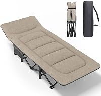 ATORPOK SHOP összecsukható kemping ágy 200 kg terhelhetőség kültéri vendégágy - Carbon steel and polyester linen fabric, Khaki 1