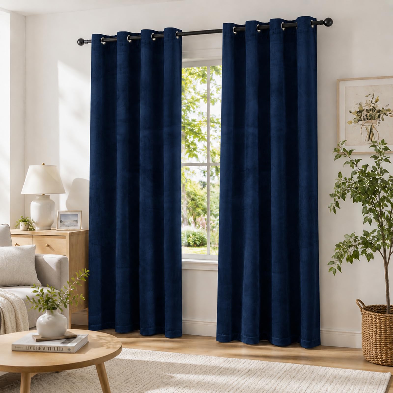 Ystyle Tende Per Interni In Velluto 2 Pezzi, 140x225 CM, Blu Scuro | Termiche Isolanti Anticaldo Tende Oscuranti per Interni per Camera da Letto e Soggiorno Moderno, Curtains con Anelli
