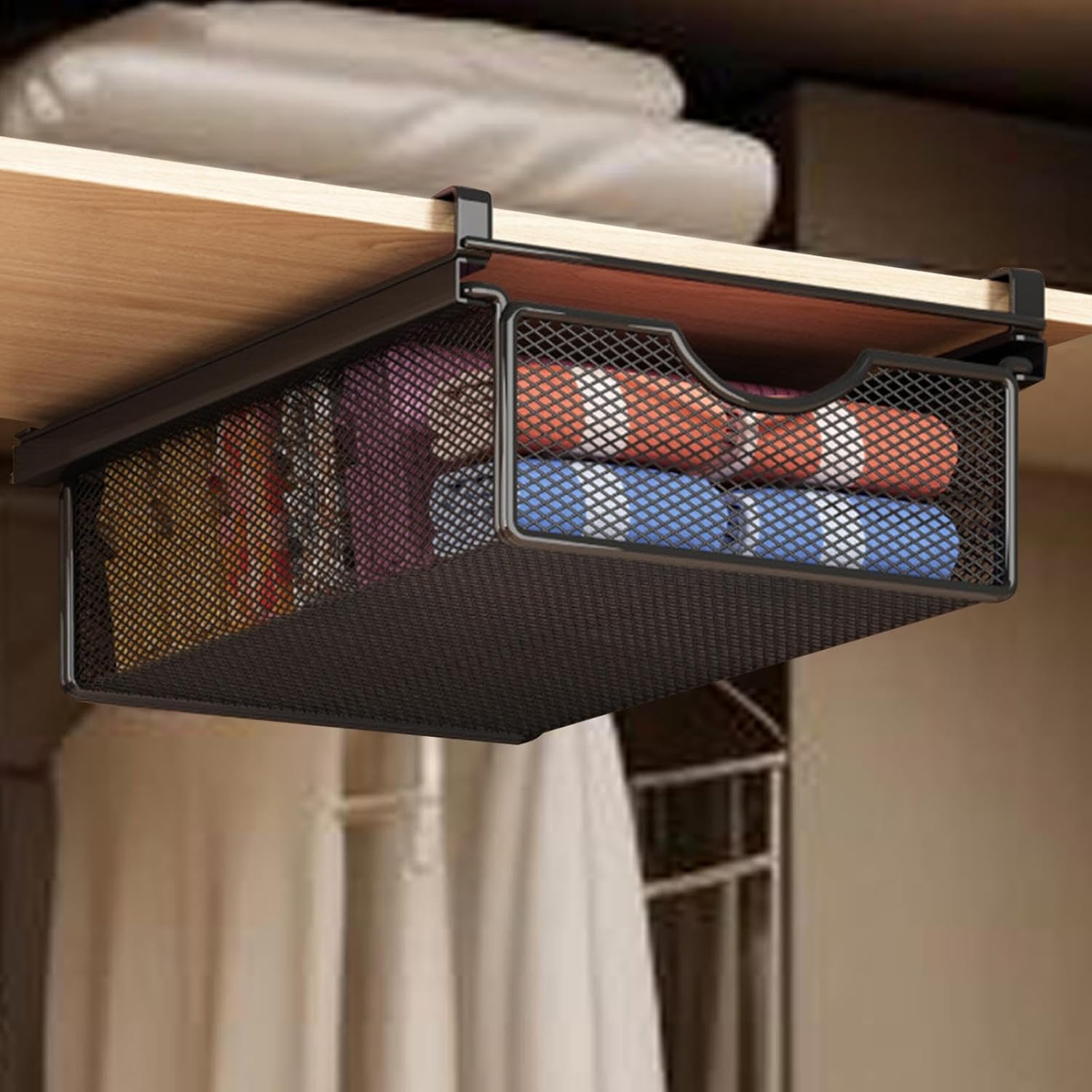 Under Shelf Hanging Steel Wire Storage Basket, Under Cabinet Hanging Drawer for Kitchen, Office, Pantry, Bathroom, Cabinet, XS