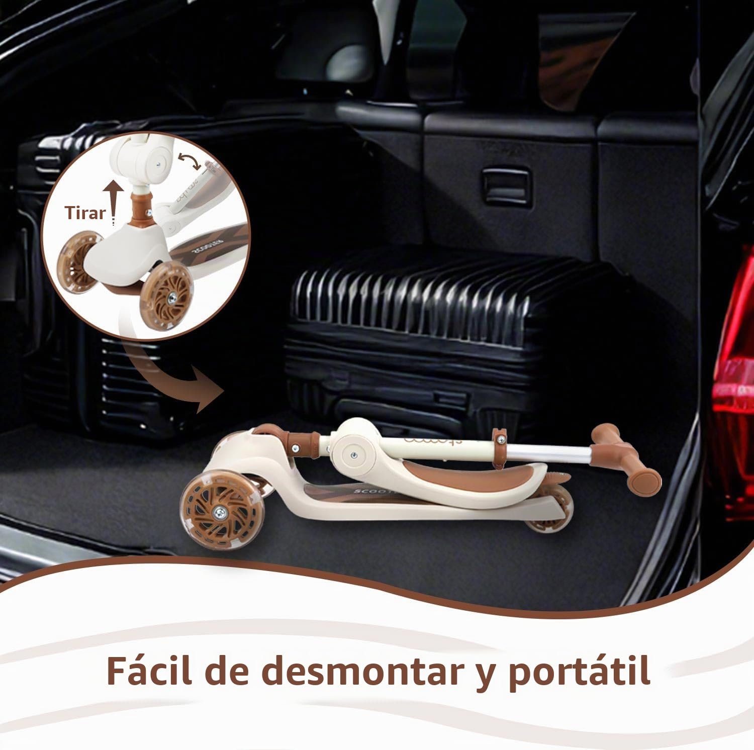 Stompa Patinete para niños de 2 años, Patinete 2 en 1 para niños a Partir de 2 años hasta 50 kg, con Asiento Plegable y Ruedas LED, Altura Regulable, Plegable, Scooter para niñas de 2-6 años