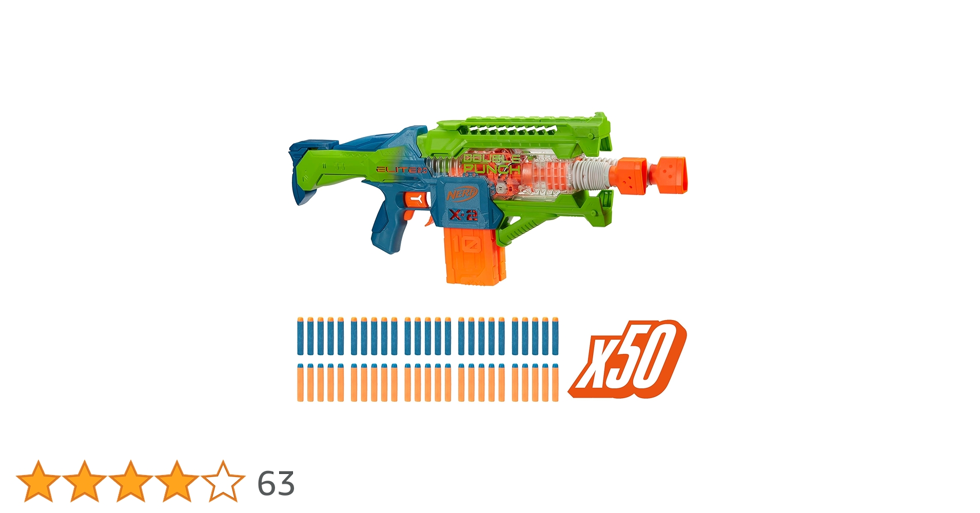 Nerf Elite 2.0 Double Punch Toy Blaster, Fun Toy for Kids
