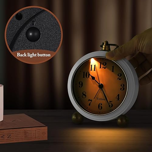 Miniatura 2 de Reloj despertador analógico, reloj de escritorio alimentado por batería con luz nocturna, silencioso, sin tictac, reloj despertador de diseño retro