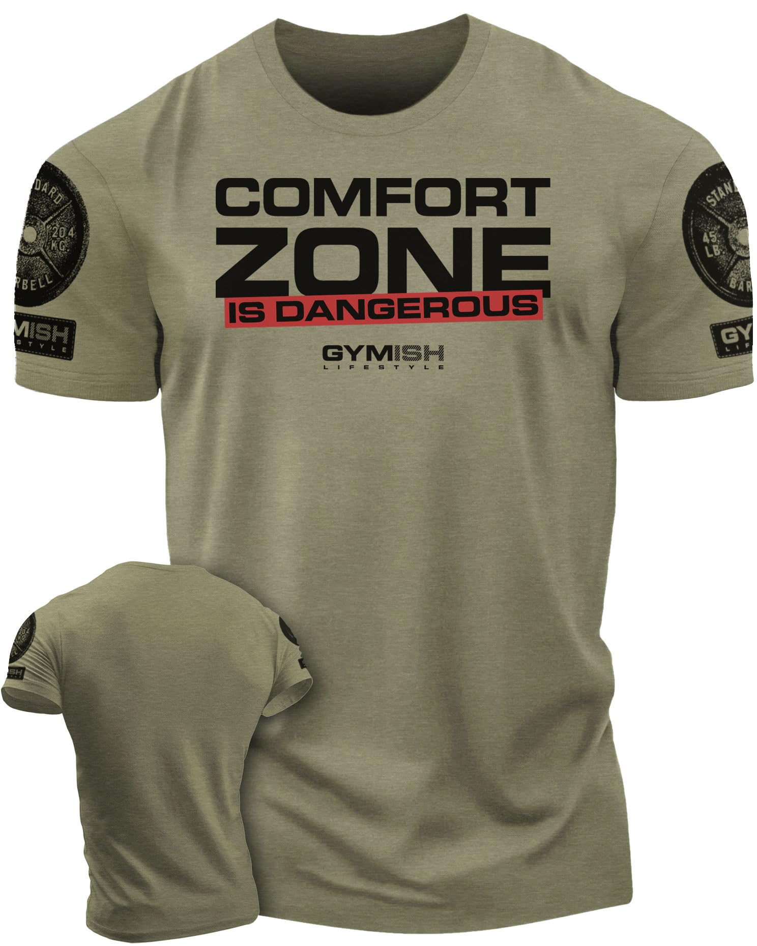 Gymish LifestyleWorkout Shirts for Men, Comfort Zone is Dangerous Gym Shirt Lifting T-Shirt (MD, Comfort Zone Military Green)