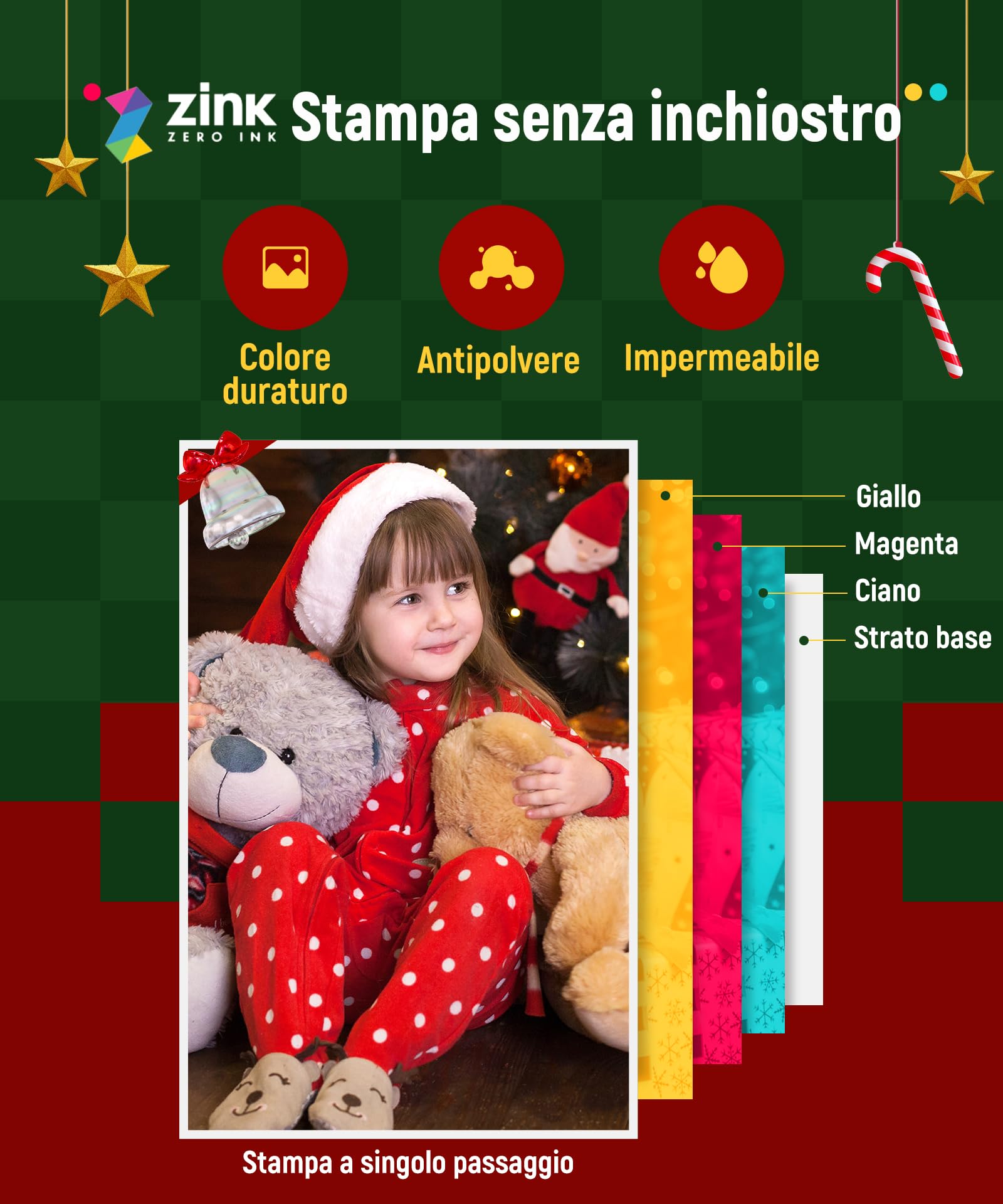 Liene Pearl K100 Stampante Portatile, 2x3 Stampante Fotografica Istantanea con 50 Fogli di Zink Carta Fotografica Adesiva, Connessione Bluetooth, APP Dedicata, Mini Stampante per iOS & Android, Verde