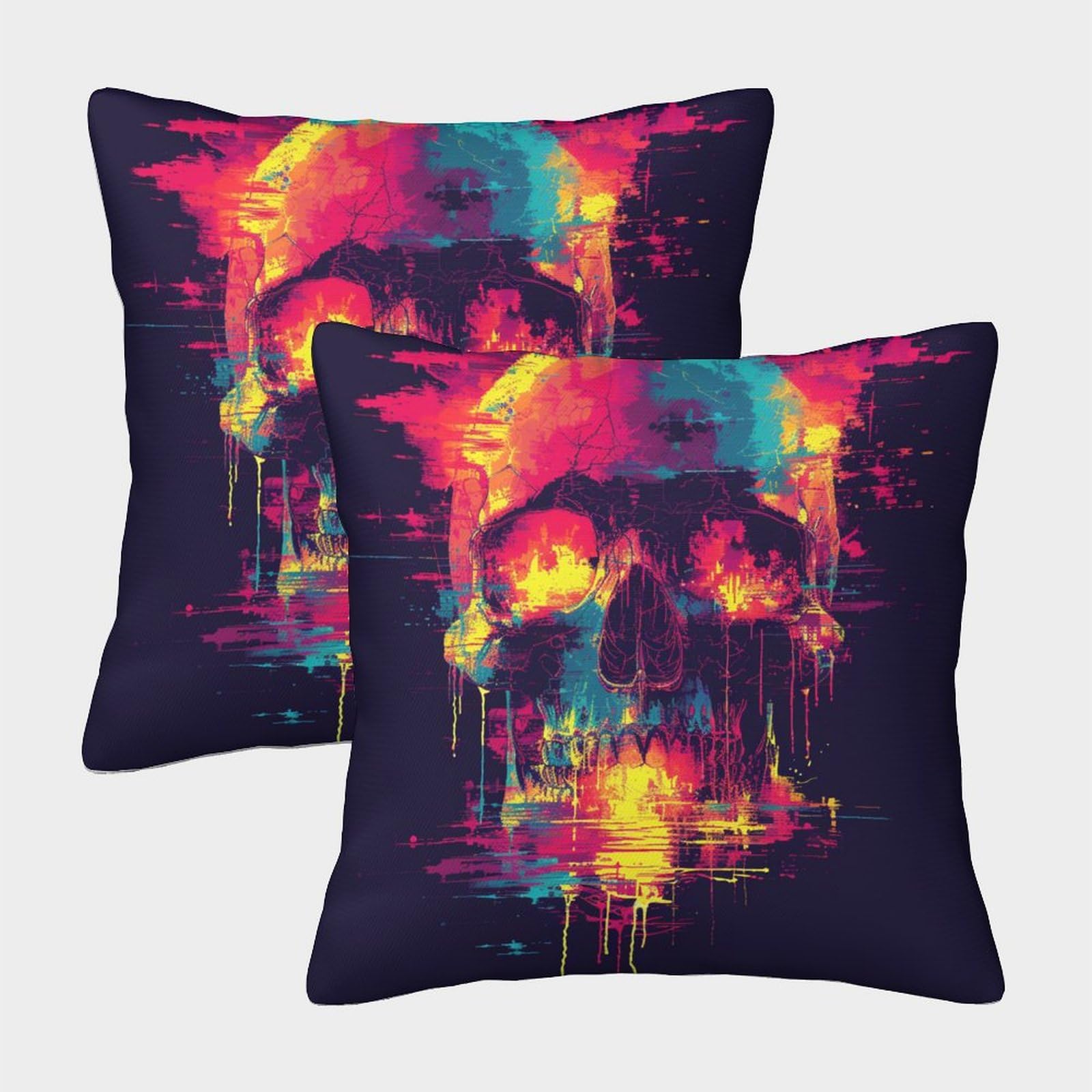 GUYDZOOM Glitch Skull Pack of 2 Cushion Covers, Theme Decorative Cushion Cover, Sofa Cushion Covers, Outdoor Garden, Hidden Zip 45x45cm — image 1