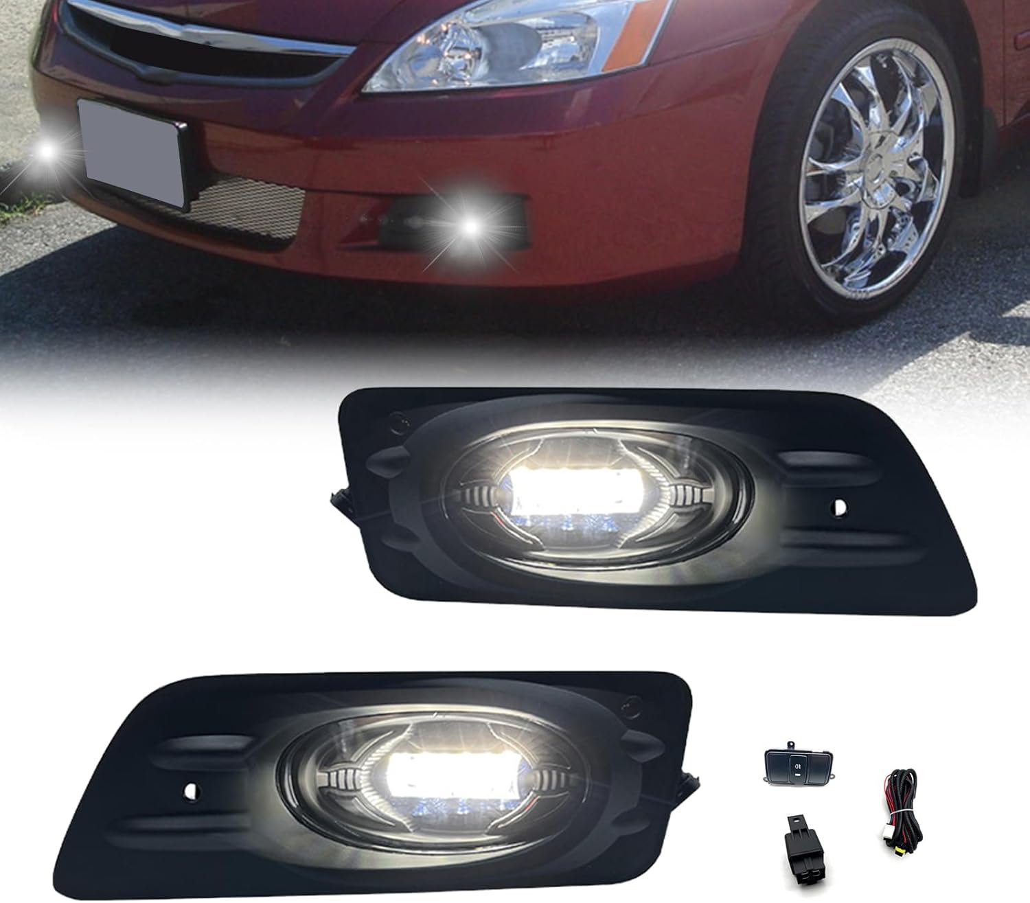 Boxlight BONA-HD-702L LED Fog Light Kit with Switch and Wiring for 2006–2007 Honda Accord Sedan