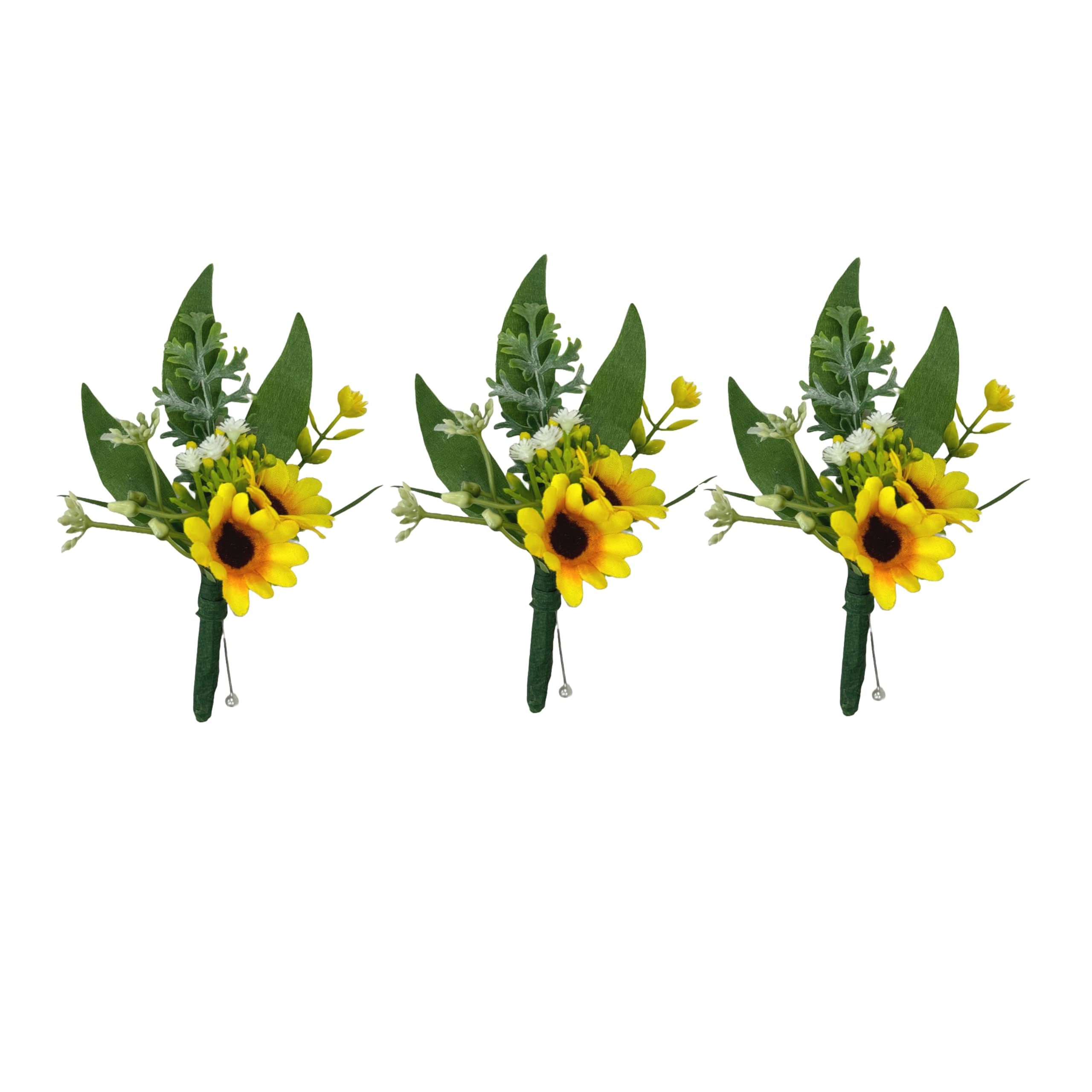 Boutonniere – Yute de girasoles con follaje y. Pines Incluido