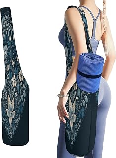 Blue Heart Shaped Flowers Canvas Yoga Mat Bag Pilates Bag | Sportsnew Yoga Mat Bag Multi-Functional Storage Bag for Studio Gym Travel Workout Ideal Yoga Accessory Gift for Friends