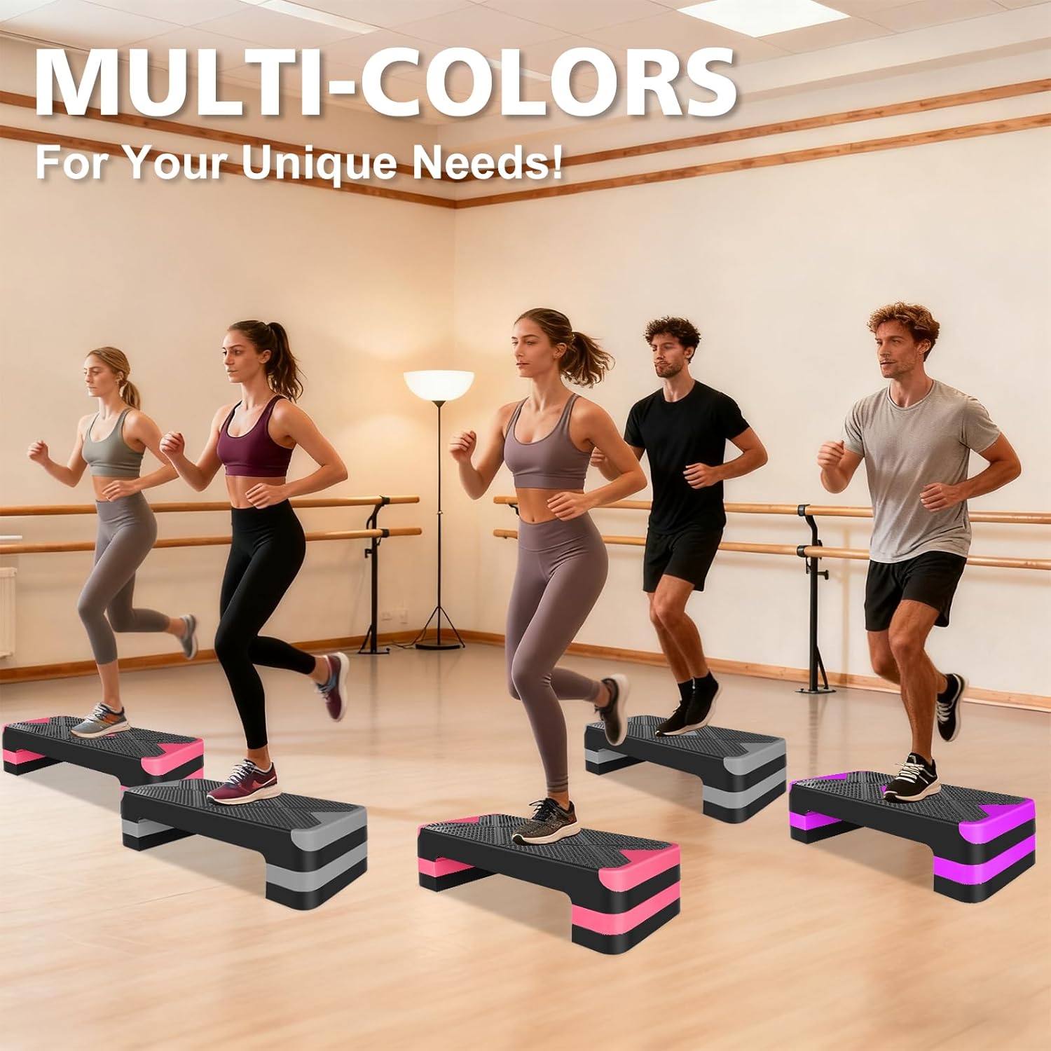 MIUDGIG 27" Exercise Workout Aerobic Step Platform Trainer, Adjustable Fitness 4-6-8in Exercise Stepper Workout with 4 Risers, Aerobics Stepper Workout Stepper for Home Gym Cardio Strength & Training