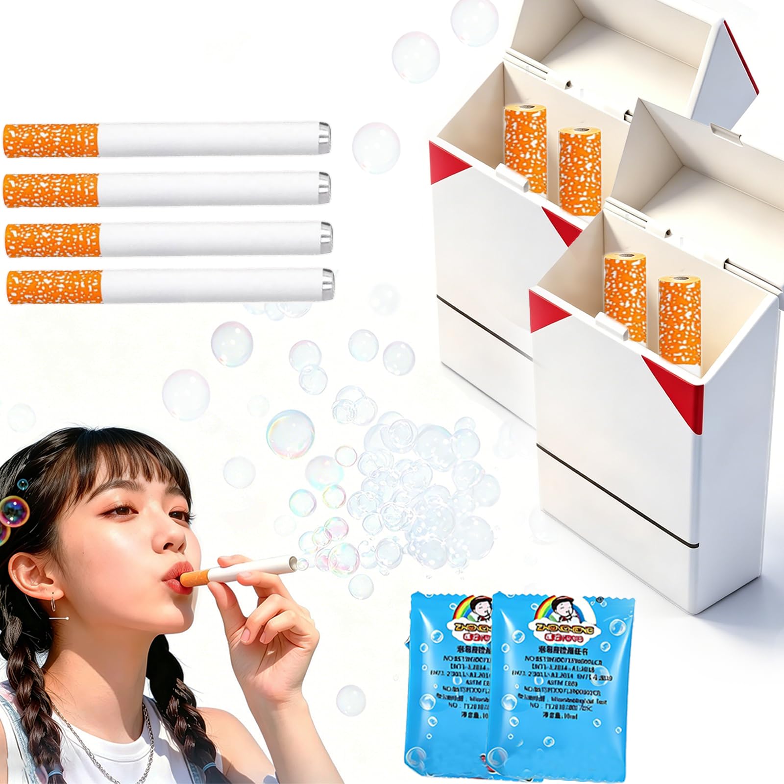 2 Box Bubble Cigarettes Blowing Stress Relief Toys, Bubble Wand, Bubble Machine for Men Women, Bubble Blower Fake Realistic Mini Bubbles Wand Toys for Kids and Adults Birthday Party Funny Gifts