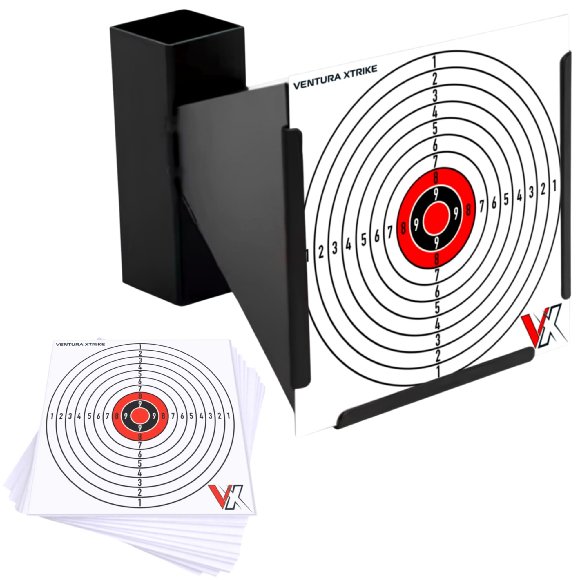 Objetivo Cazabalines de Acero 14 x 14 cm para Airsoft, Aire comprimido o Tirachinas + 50 Dianas | Diana Resistente para Entrenamiento de Precisión | Fácil Instalación | Uso Exterior e Interior