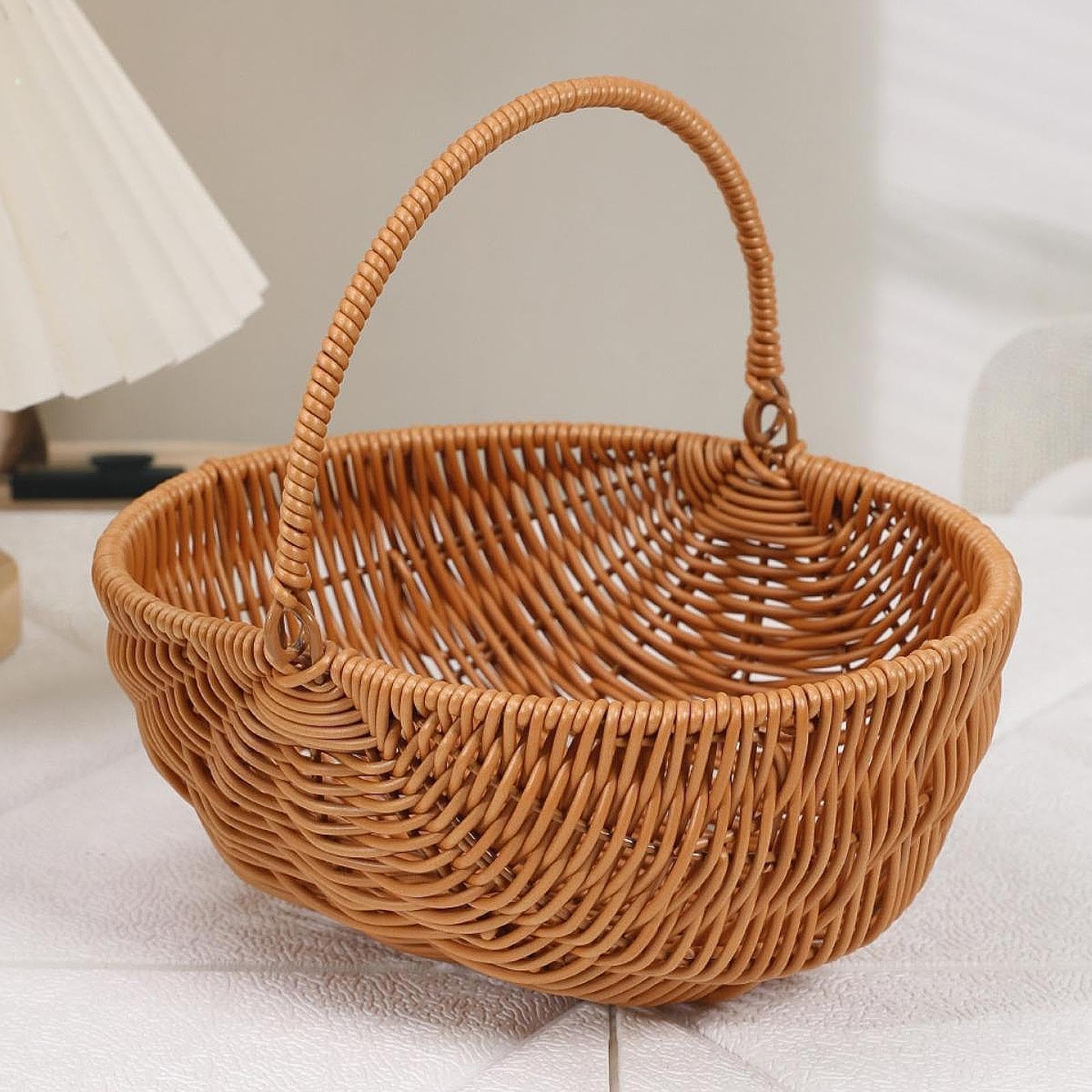 rockible Cestino da Picnic Intrecciato di con Manico, Regalo Pratico, Leggero, Durevole e Facile da trasportare, Cestino per