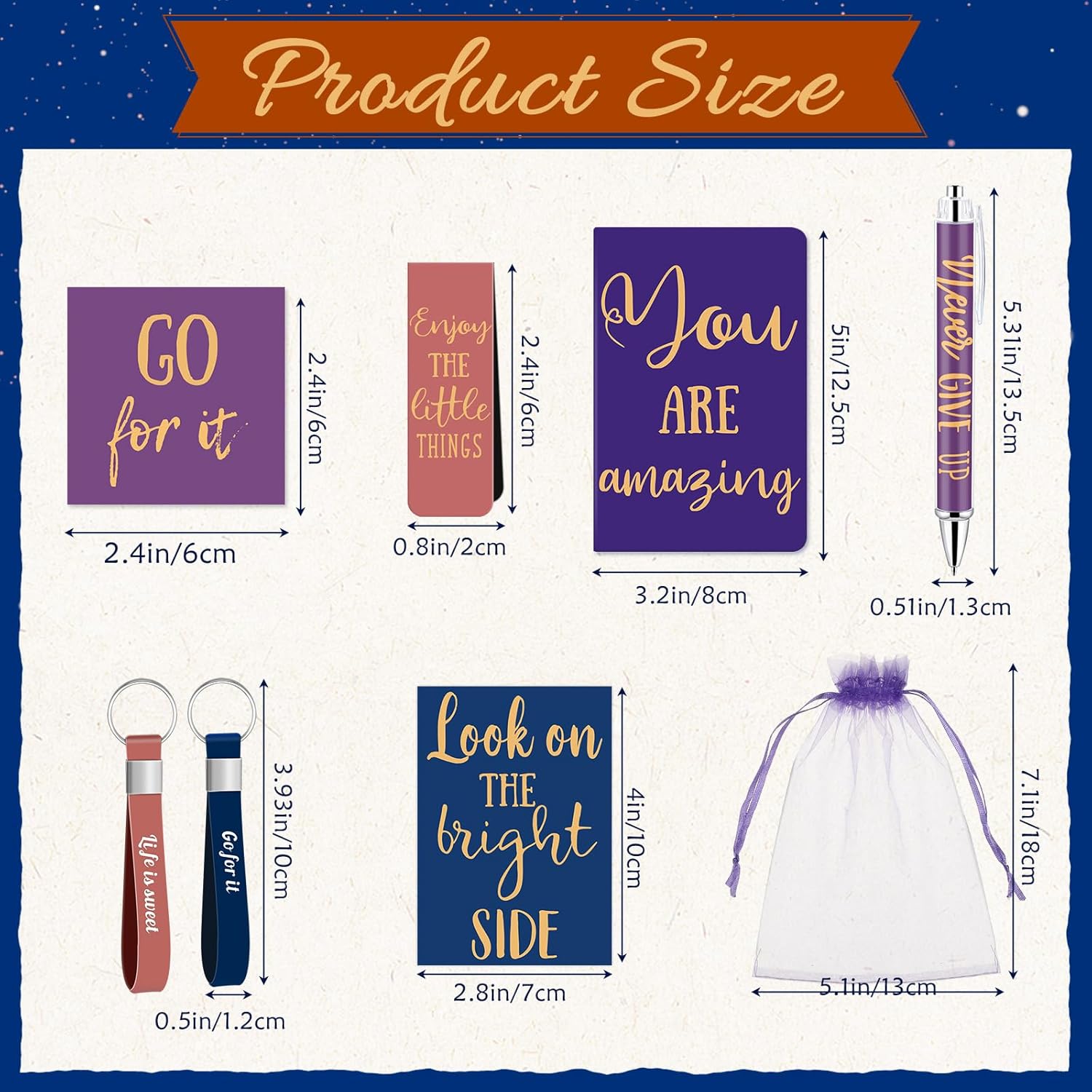 Pasimy 218 Pcs Inspirational Stationery Gifts Motivational Mini Notepad Pen Quote Bookmarks Stress Relief Stickers Inspiring Silicone Keychains for Home Office Appreciation Gift(Bright) - Image 3