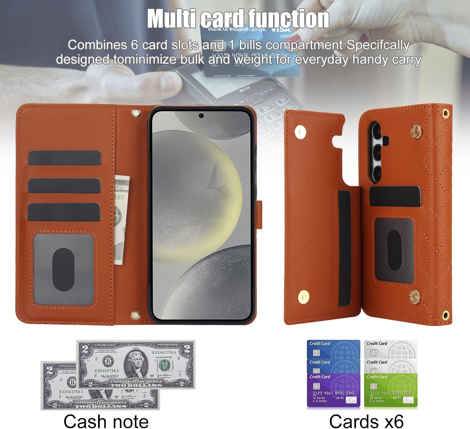 for Samsung Galaxy S24 Plus 6.7 inch Wallet Case with S Pen Holder & Crossbody Lanyard Strap & Wrist Strip, Shockproof Stylish Protective Cover for Galaxy S24 Plus (Brown)