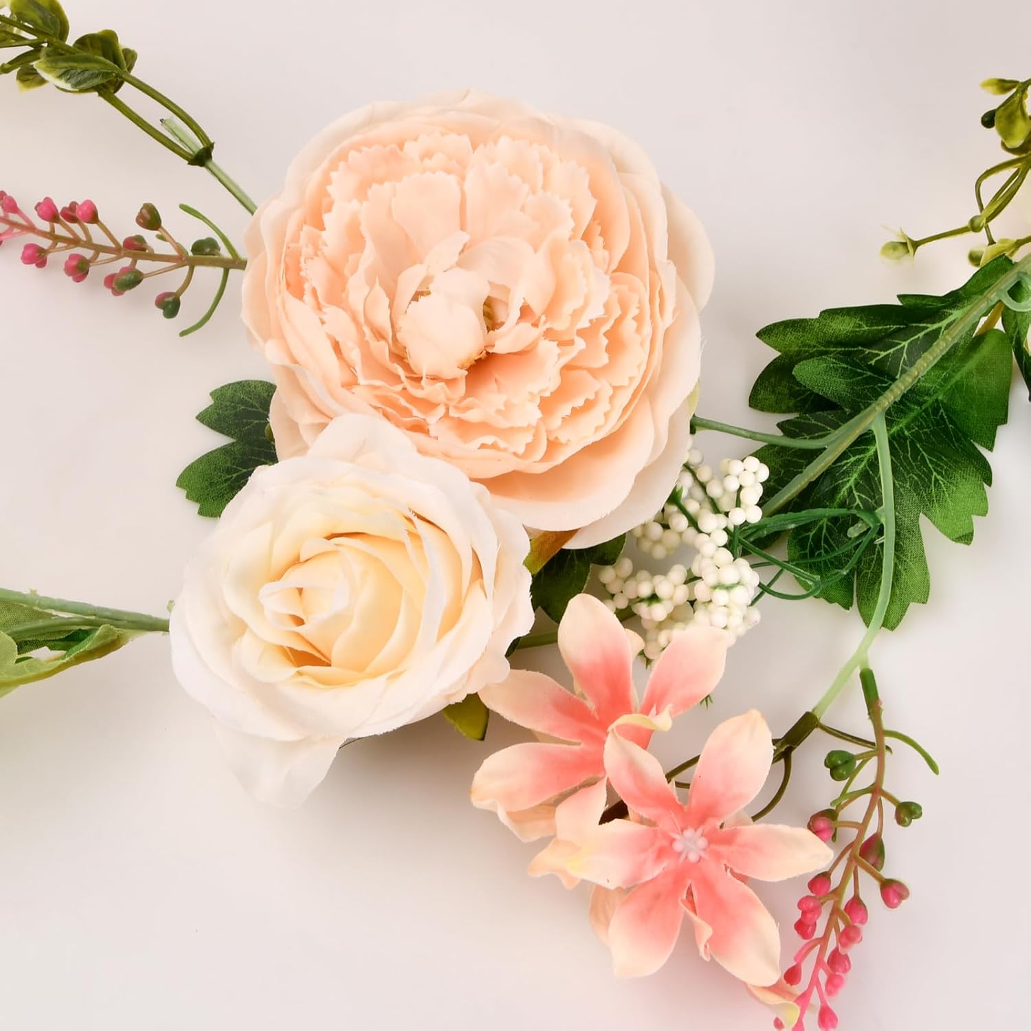 Artificial Flowers Garland, 180CM Fake Peony Rose Flower Vine, Faux Floral Plants Hanging Garlands for Home Garden Office Hotel Wedding Ceremony Party Decoration (Champagne)