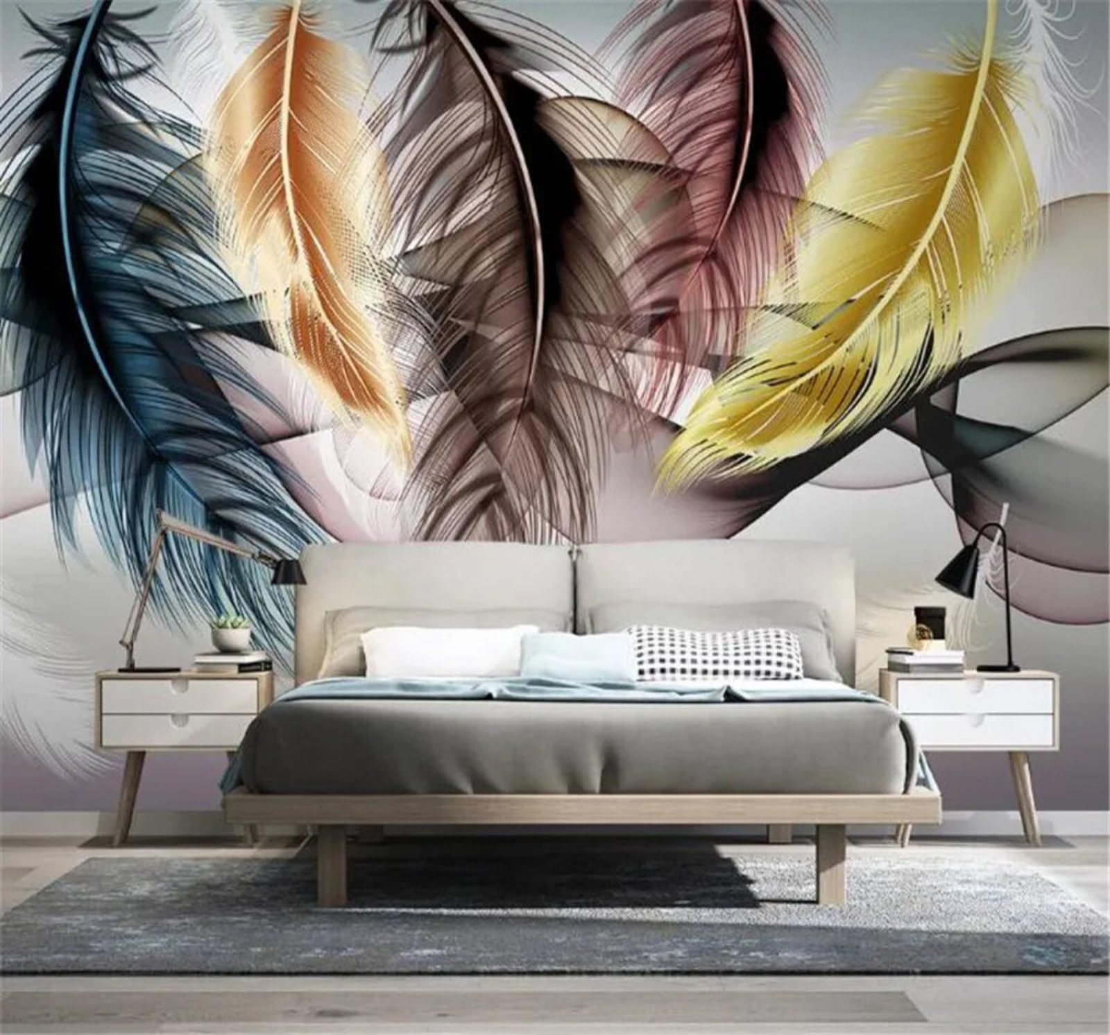 Tzxztt Fresh Luxurious Hand Drawn Feathers Abstract Smoke Modern 3D Wallpaper Premium Textured Silk Neutral Tones Material Ideal for Living Room Bedroom-430cm×300cm