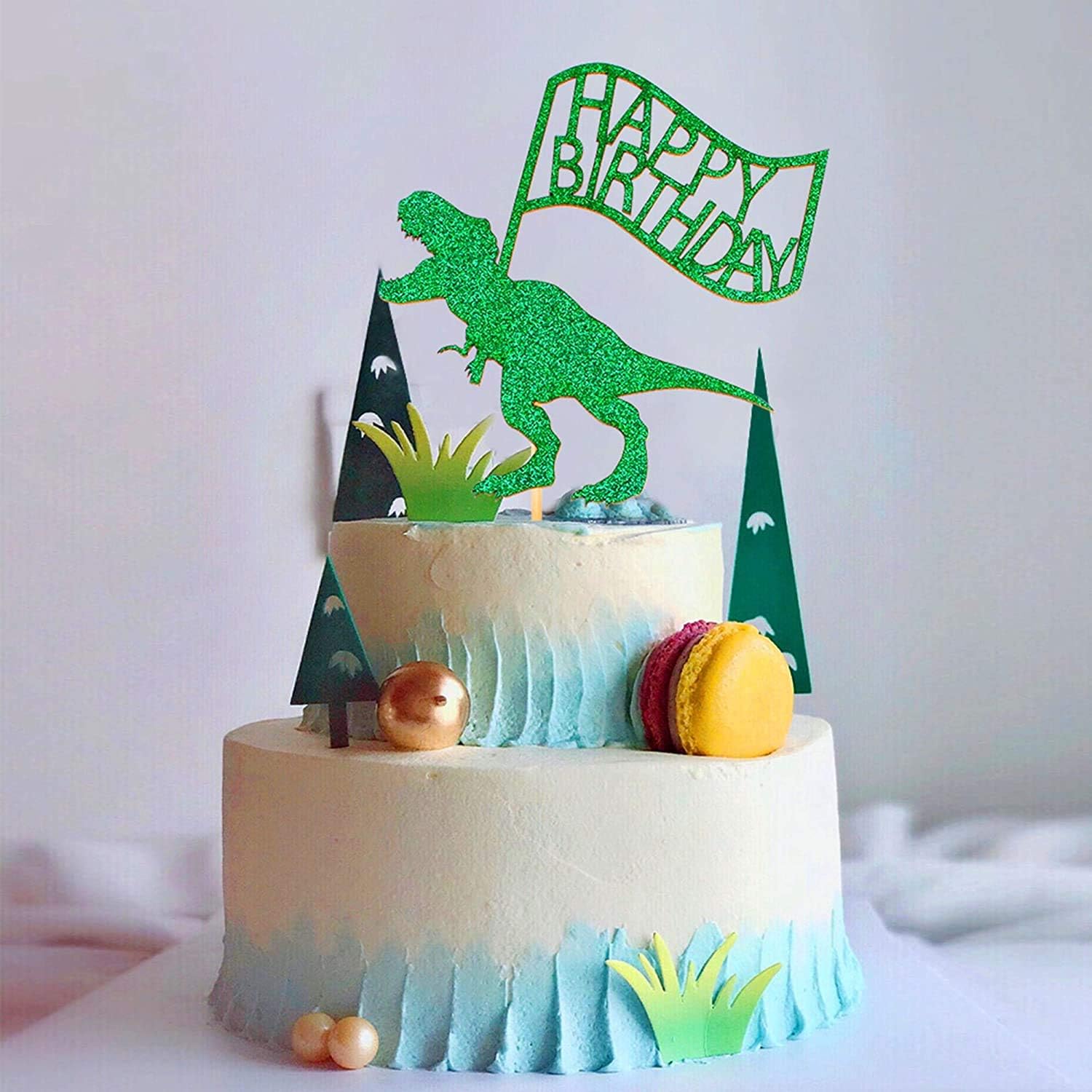Unimall 1 Lot De Decorations Pour Gateau D Anniversaire Motif Dinosaures Vert A Paillettes Amazon Fr Cuisine Et Maison