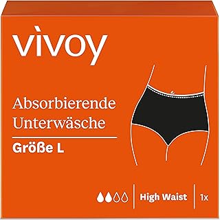 Vivoy Discreet - Ropa interior absorbente de cintura alta L, color negro, ropa interior higiénica discreta, absorbente para la incontinencia leve, lavable y reutilizable para mujer