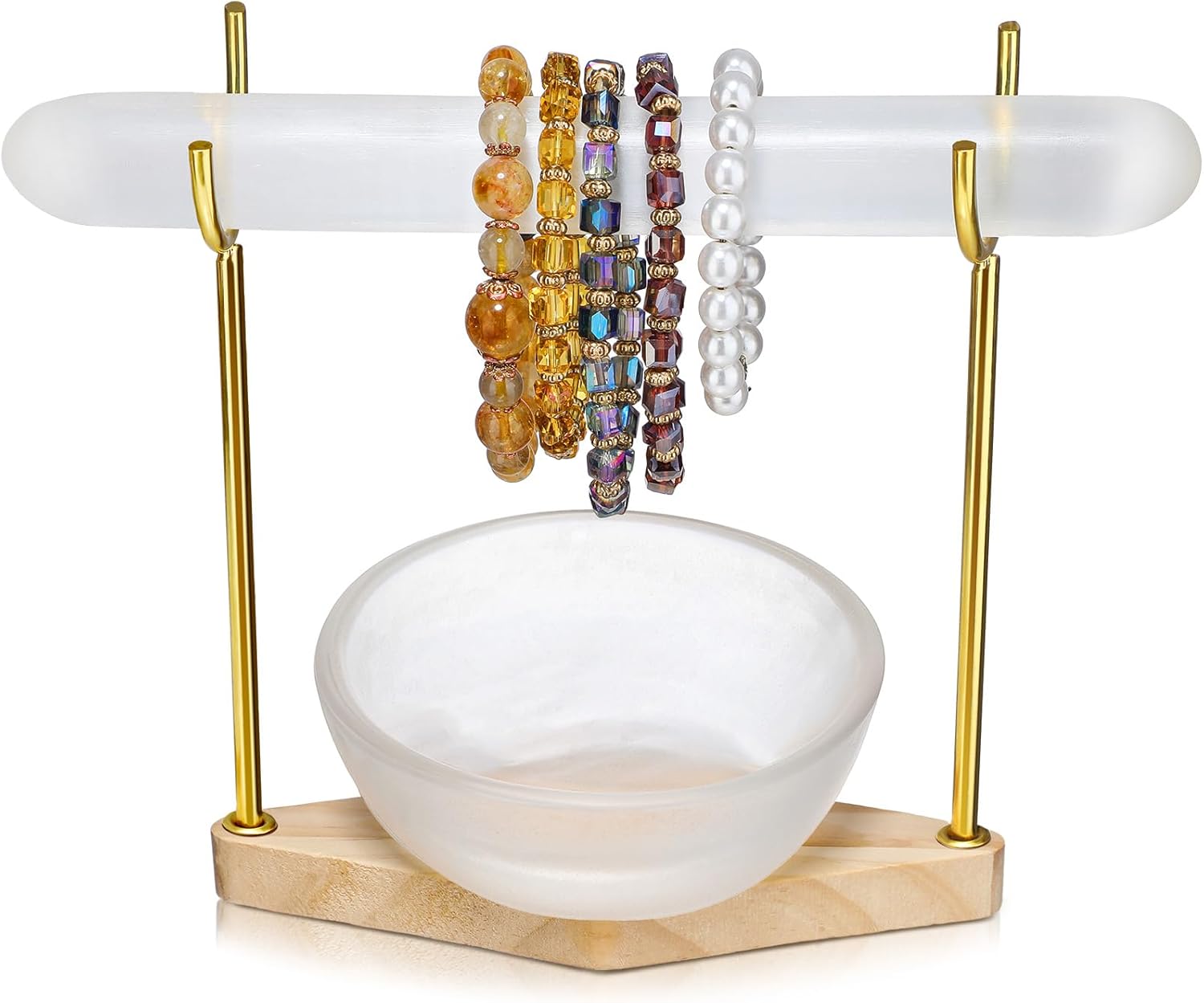 RattanView Selenite Bracelet Holder Display Stand Selenite Crystal Bowl Detachable Crystal Healing Goth Bracelet Display Stand 4" Selenites Bowls for Crystals Charging Cleansing Smudging Healing