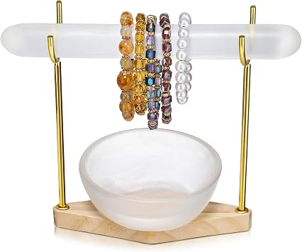 RattanView Selenite Bracelet Holder Display Stand Selenite Crystal Bowl Detachable Crystal Healing Goth Bracelet Display Stand 4" Selenites Bowls for Crystals Charging Cleansing Smudging Healing