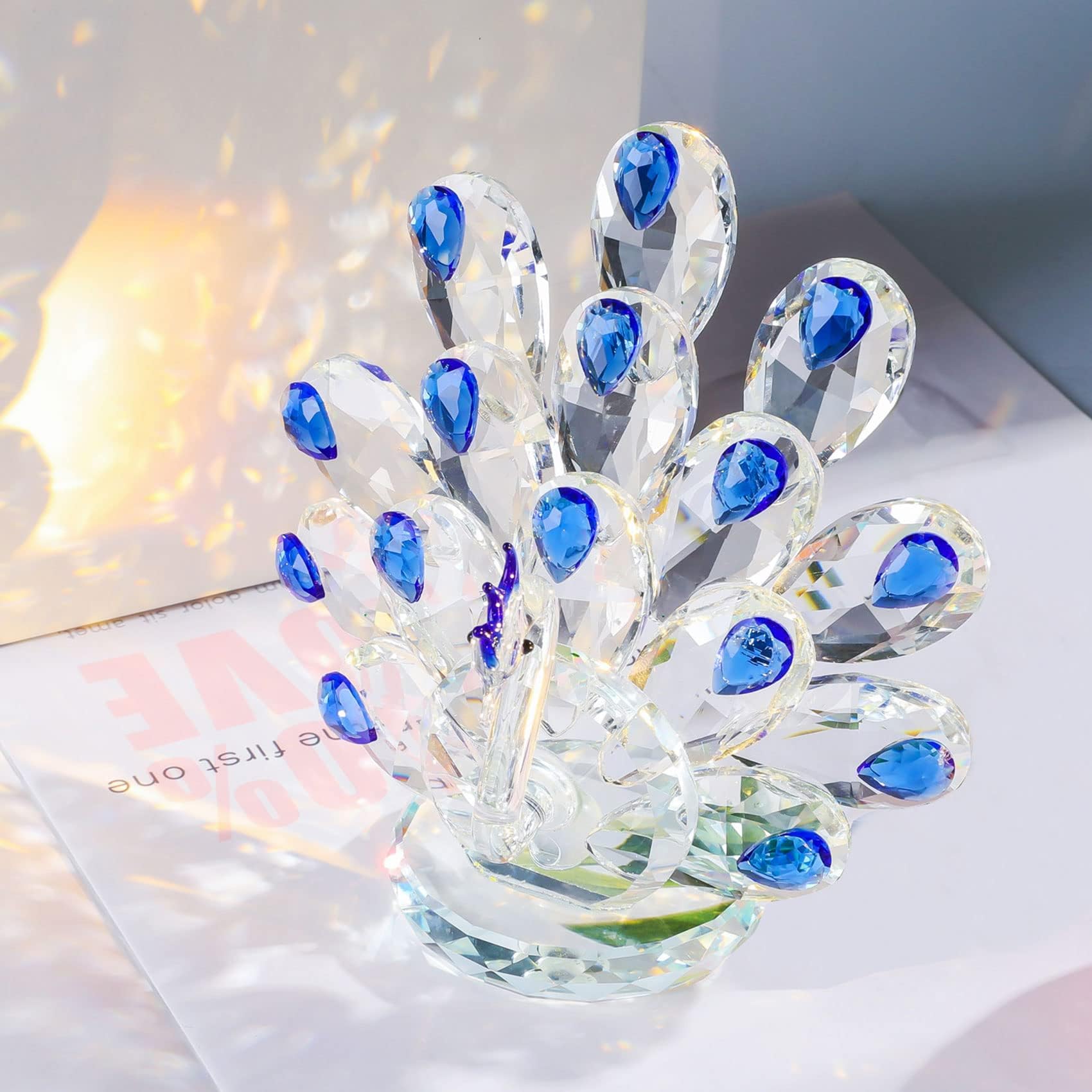 Movdyka Handmade Blue Crystal Peacock Figurine Gifts for Women Girls | Glass Animal Art Collectible Keepsake, Cute 4.5" Peacock Ornament for Friends Kids, Birthday Christmas Presents, Home Decor
